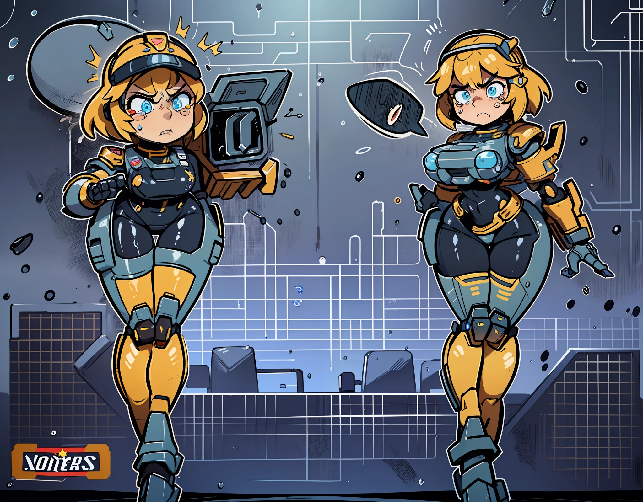 (NSFW:0.8), a cartoon anime style, toonish, (female figure robot, butt, boobs, pretty, beautiful, sexy) Generate a female mecha space ranger soldier character with a strong and heroic appearance, (futuristic armor suit:1.5), (emotional expression:2). Use the color scheme of metallic for her armor suit. Emphasize the dynamic pose and the presence of stars and galaxies in the background to enhance the sense of space adventure.