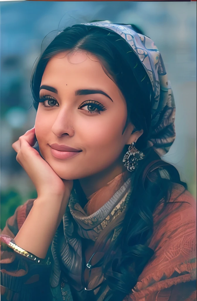 A closeup of a woman with a scarf on her head, mulher muito bonita, beautiful face!!, beautiful face!!!!, muito bonito, inspirado em T. K. Almofada, de princesa indiana, & her expression is solemn, beleza tradicional, Mulher bonita do Himalaia, cara bonita!!, beautiful face!, [ Coloridos, mulher muito bonita, lindo lindo