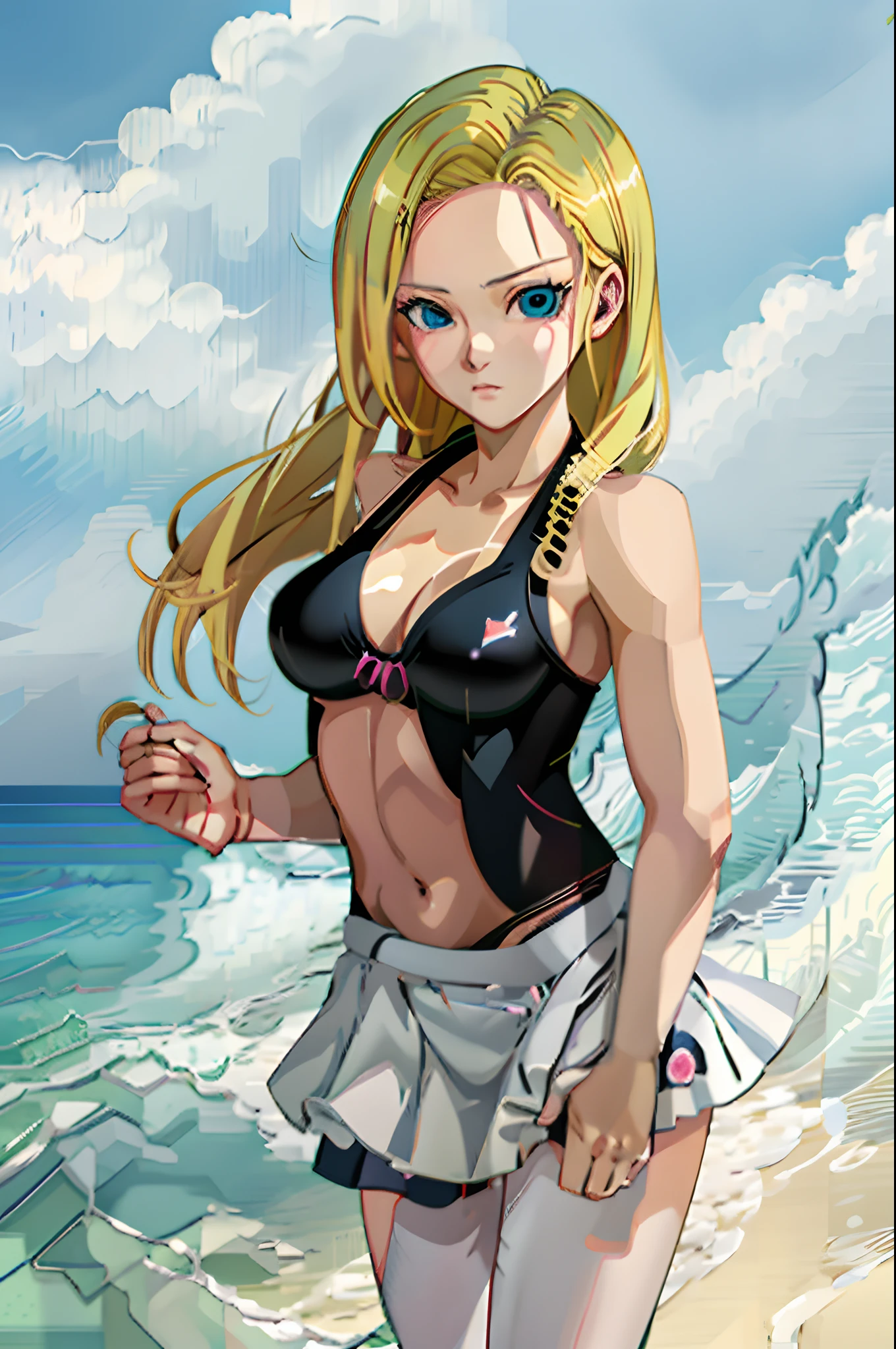 Anime girl with blonde hair and blue eyes posing in bikini, realistic anime 3 d style, Seductive Anime Girl, charming anime girls, clean detailed anime style, beautiful alluring anime , realistic shaded perfect body, artwork in the style of guweiz, Anime Realism Style, Realistic anime art style, perfect android girl, realistic young anime girl, anime highly detailed