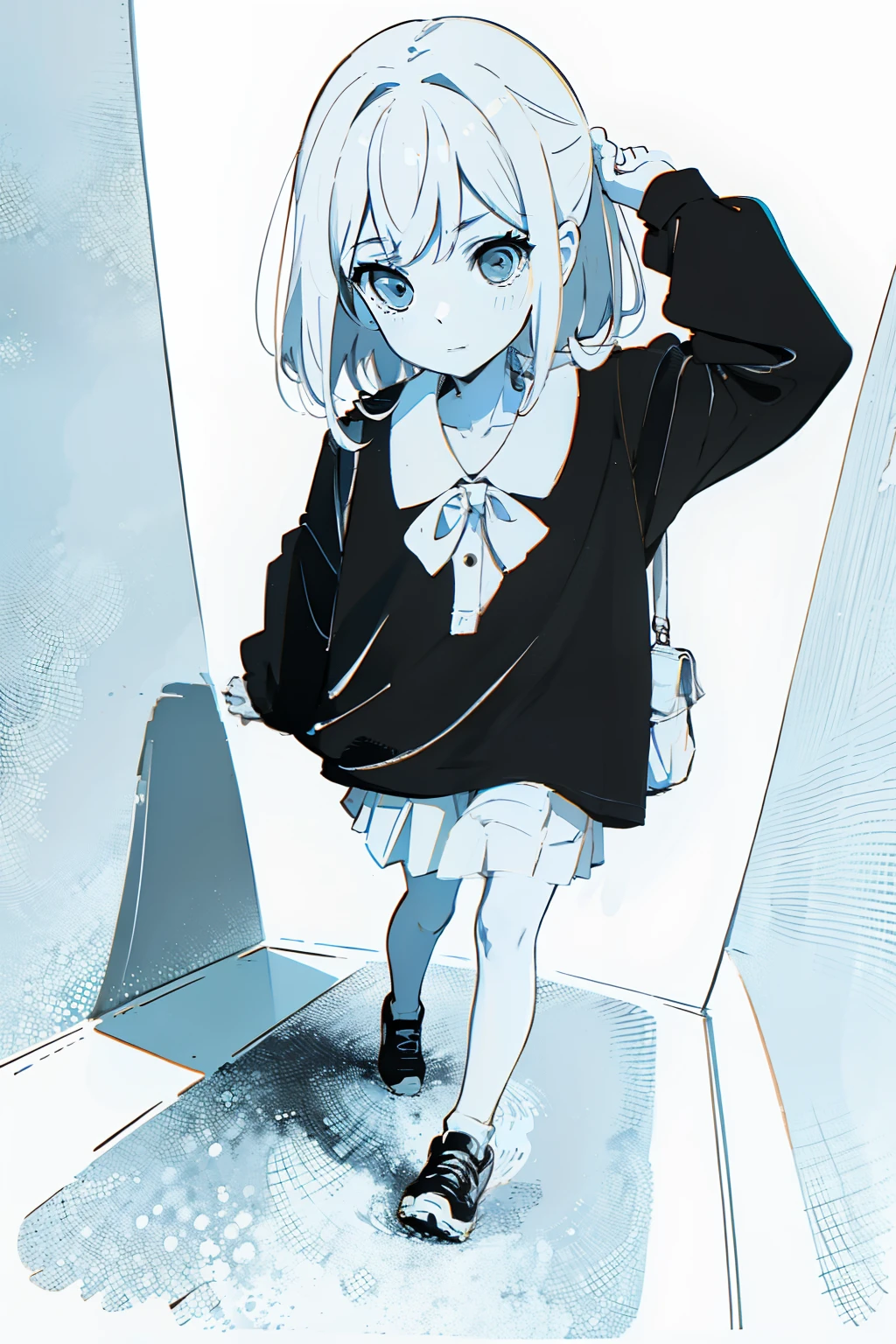 old fashioned school clothes, female, black and white colors, manga style