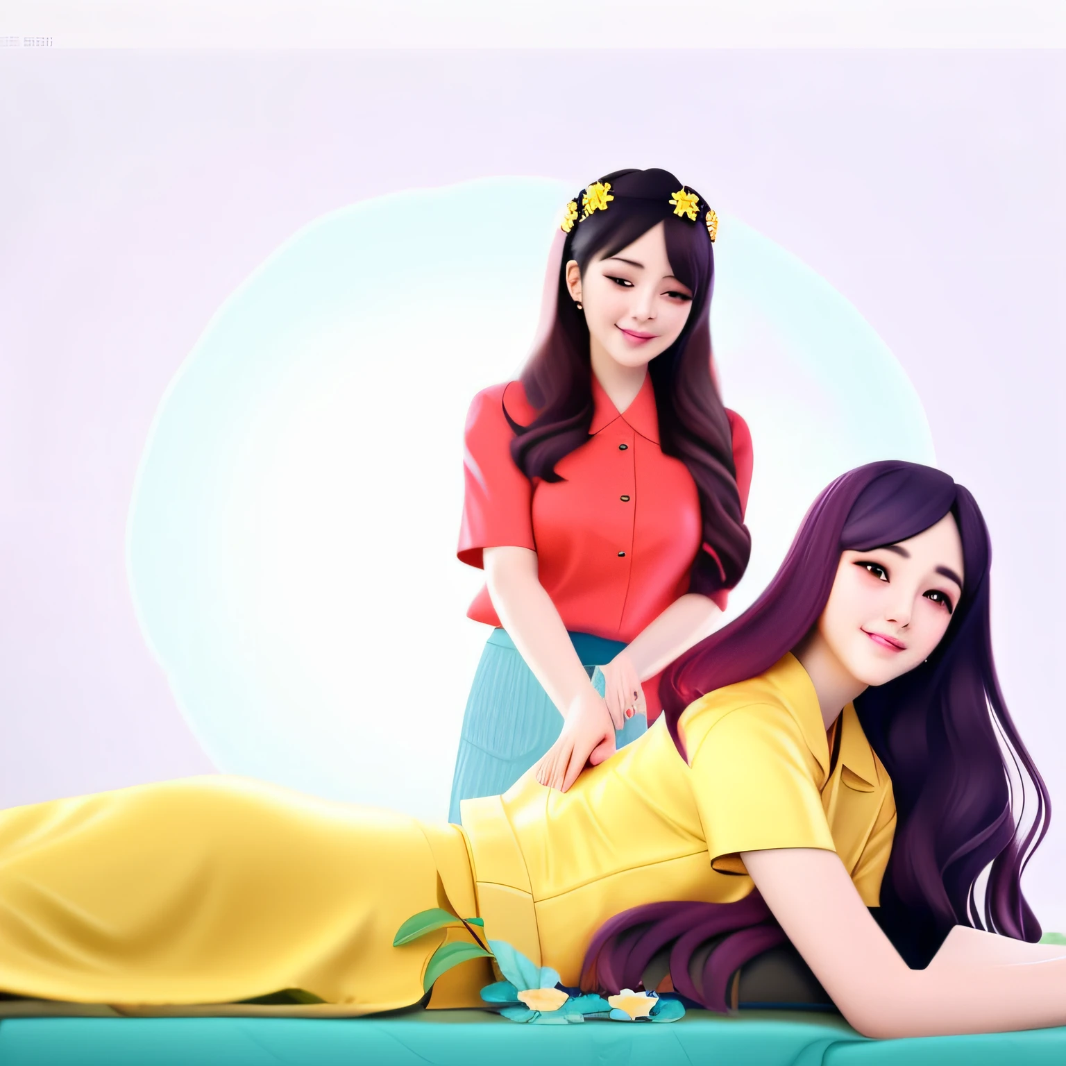 official fan art, high quality fan art, fanart」, paradise garden massage, CG, tiffany, colorful illustration, in style of atey ghailan, dilraba dilmurat, flyer、Advertisement for a massage parlor