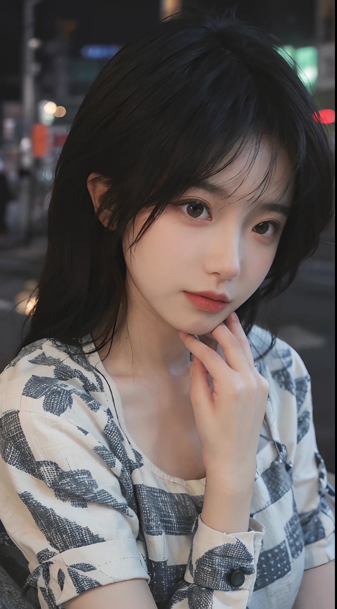 best qualtiy, 超高分辨率, (realisticlying:1.4),2 girls,(natta),(looking at viewert:1.331),(whaite hair),posing on a,Tokyo Street,nightcityscape,Cyberpunk-city,the soft light,1girll,Extremely beautiful face,chest circumference,putdownhands,random hair style,Random expressions,largeeyes,Alvine,(short- sleeved。JK_shirt), JK_Style, (Red jk erotic dress), (JK binding), blend, best qualtiy