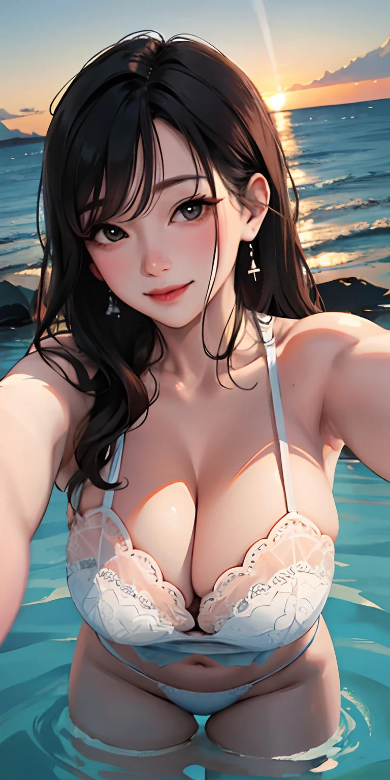 realisticlying、3 Real Adult Women、Taking a selfie、Keep your body in close contact、A slightly larger sea accentuates the sunset、Smile sexily、Cleavage emphasis、Face Real