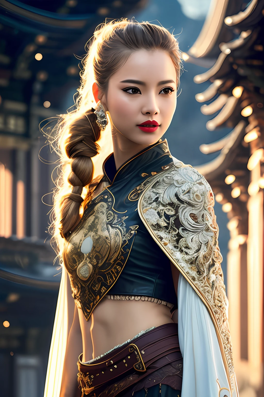 Very detailed CG unity 8k wallpaper, (masterpiece), (best quality), (ultra detailed), (ultra realistic), (best character detail: 1.36), nikon d750 f/1.4 55mm, dynamic angles, professional lighting, Photon mapping, radiosity, physically based rendering, outdoors, busy street, looking at viewer, blushing, 1girl, mature woman, mature woman, tall body, golden ratio,(Kpop idol),(oil skin:1.2),( Oil skin:1.1), makeup,[:(high detailed face:1.2):0.2]:,PureErosFace_v1, ((curly gray hair and delicate style)),(aegyo sal:1),(puffy eyes),( Eyelashes: 1.1), (lips: 1.1), red lipstick, wide shoulders, (mid chest: 1.1), (cleavage: 1.1), animal ears, (big butt: 1.2), thighs, silk coat, Song Dynasty, Song Dynasty, Song suit