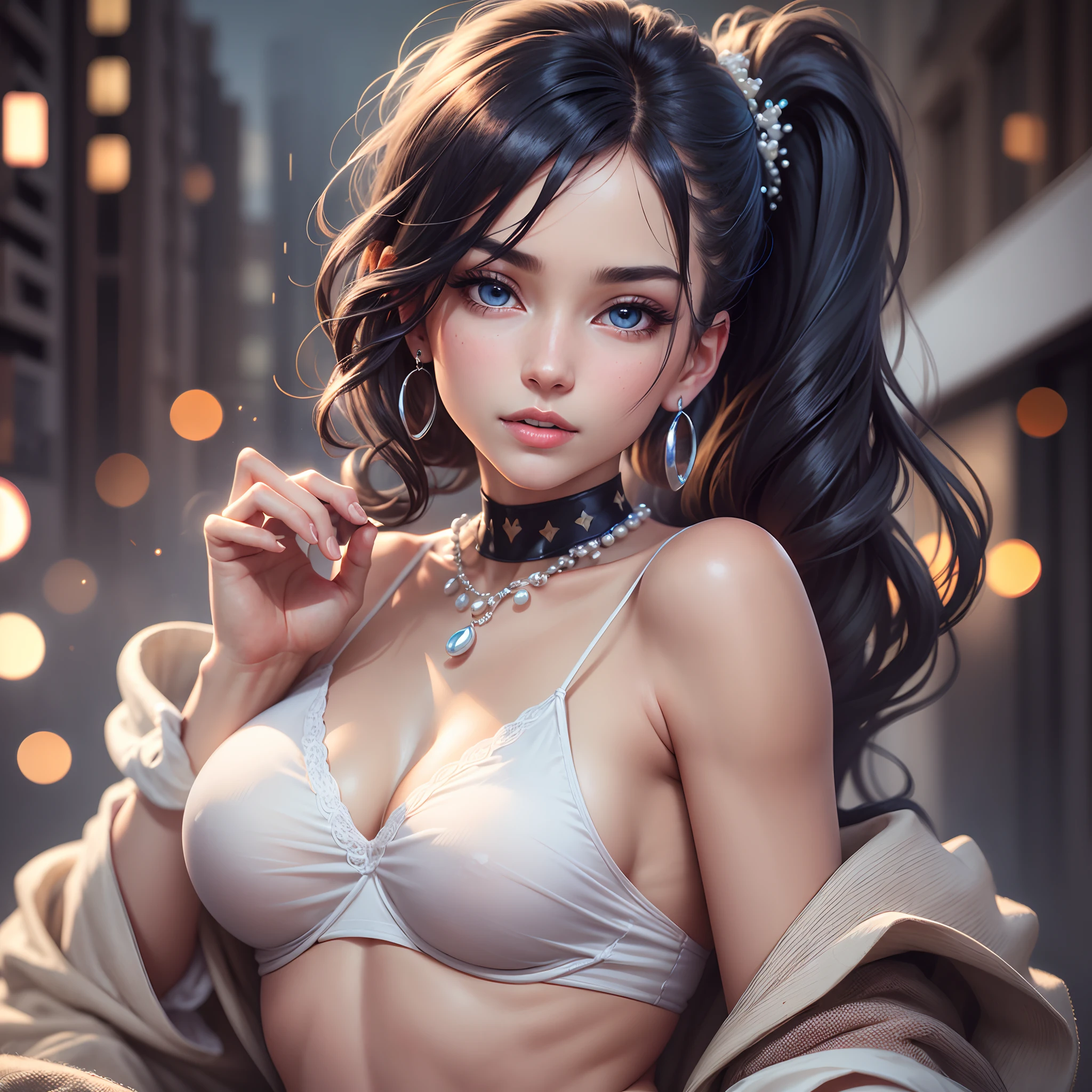From the side, hip-up,(addielyn)), side pose, random posture, night time, (very delicate and beautiful work), (masterpiece), 1girl, streetwear, very detailed, ponytail contortion, attractive look, beautifully clear eyes, blue eye pupil, delicate pearl necklace, delicate earrings, simple blurred background, very detailed description, beautiful, attractive, Ultra fine painting, delicate face, delicate figure, fine collarbone, lovely lips, soft back, mix4, (8k, RAW photo, top quality, masterpiece: 1.2), (realistic, photorealistic: 1.37), 1 girl, cute, cityscape, night, rain, wet, professional lighting, photon mapping, radiosity, physically based rendering, on the waist, Sexy pose, 2:3 --auto --s2