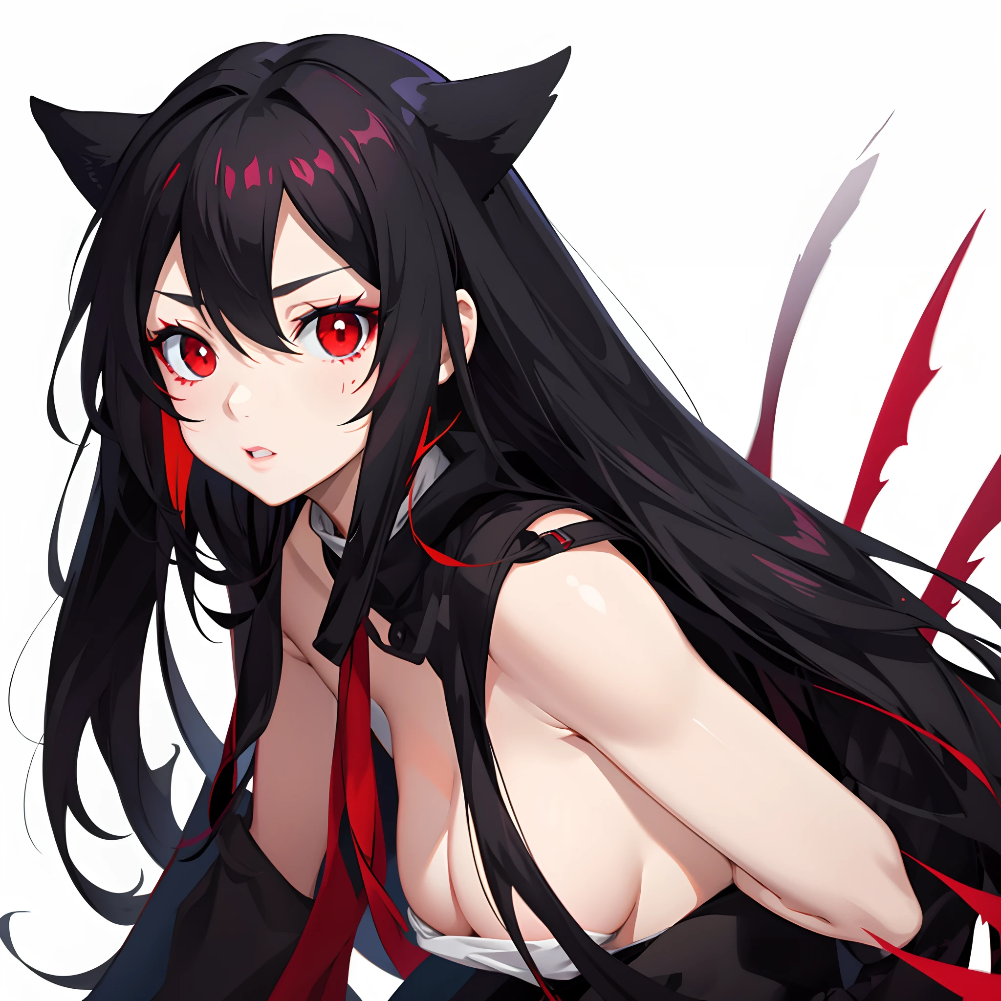 Anime girl face with black hair and red eyes