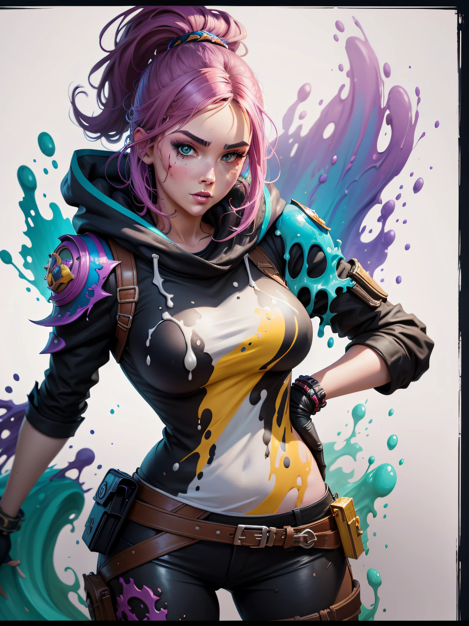 Splash art, Fortnite style, portrait poster, (whitebackground)), splash style of coloful paint, contour,hyperdetailed intricately detailed, unreal engine,fantastical, intricate detail, splash screen, complementary colors, fantasy concept art, 8k resolution, deviantartmasterpiece, oil painting, heavy strokes, paint dripping,splash arts