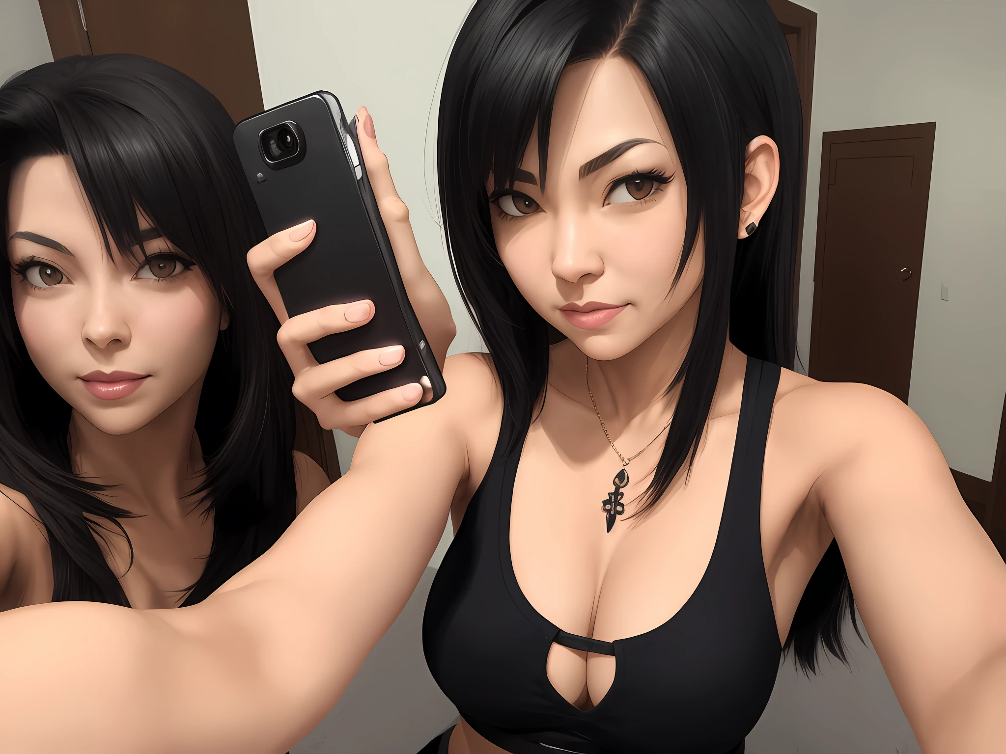 Tifa Lockhart fazendo selfie. Estilo anime