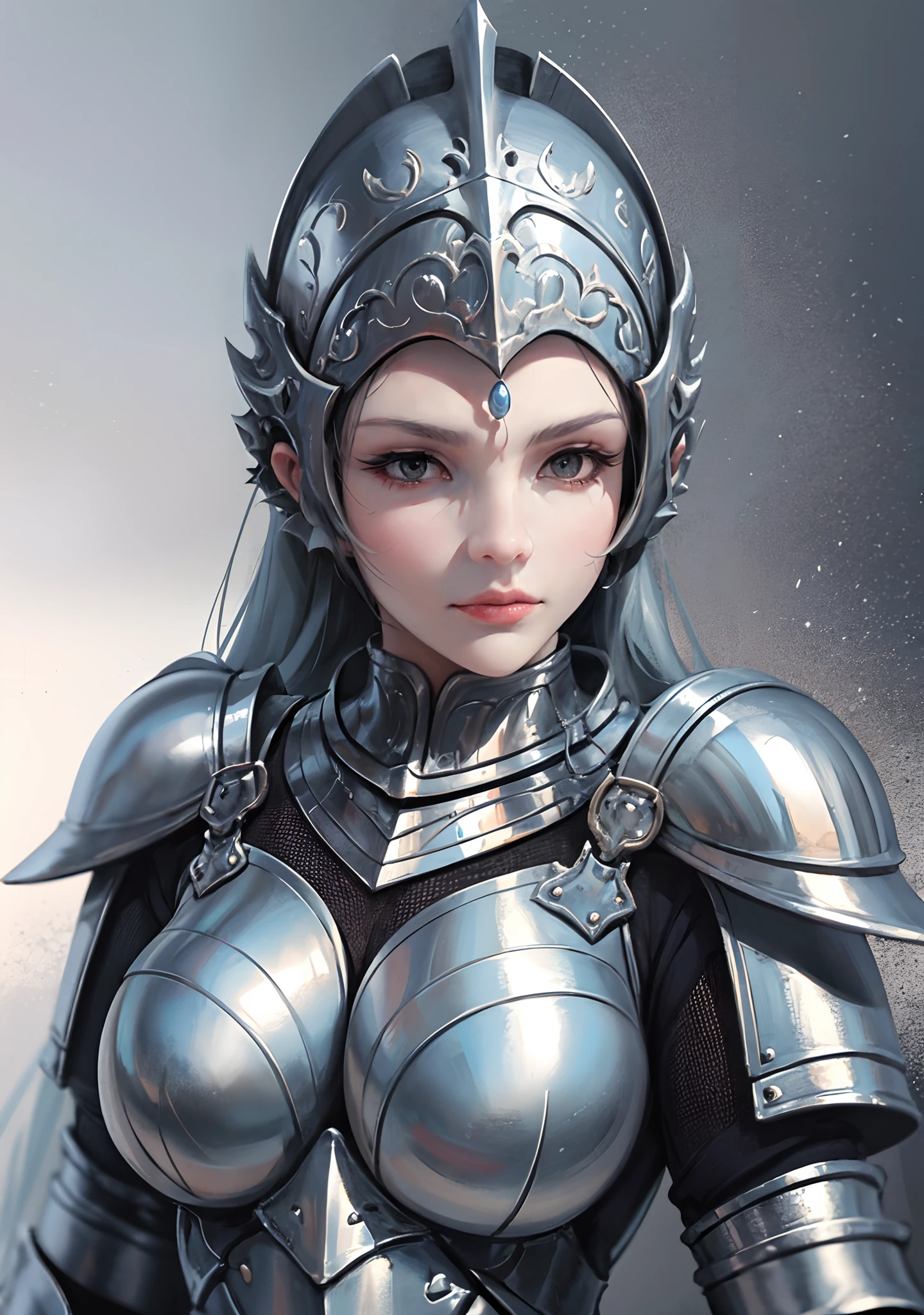 Gray clay style,(masterpiece, best quality), Grayscale,a woman in armor, full armor,helmet,armor,extra arms,breastplate, dainty, perfect face, pretty face, lush detail, --auto --s2