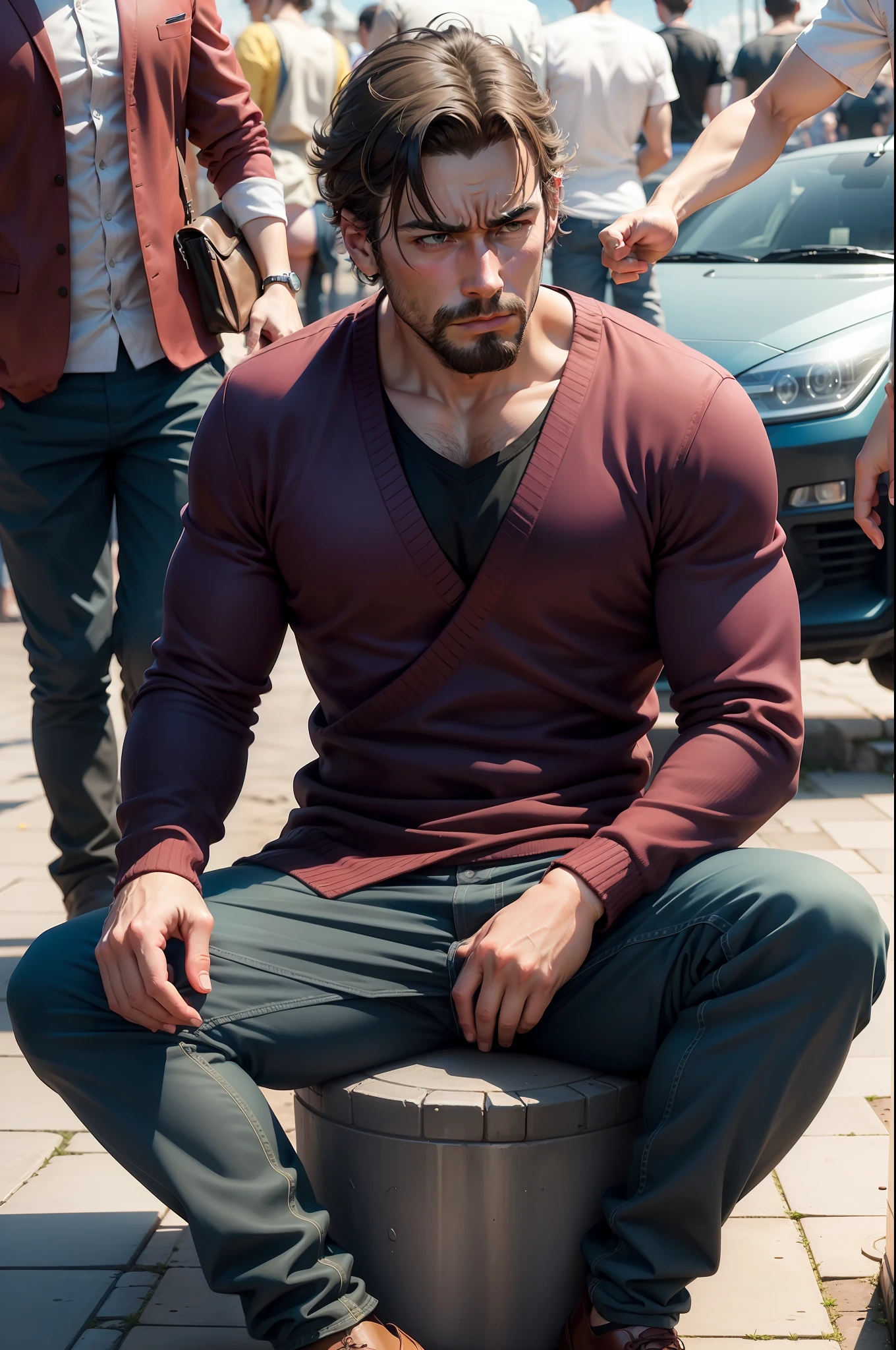 Make a Man Sad
This man must be in social clothing
He's sitting alone, looking at several people having fun
Ultra realistic photo, qualidade 8k, fullhd