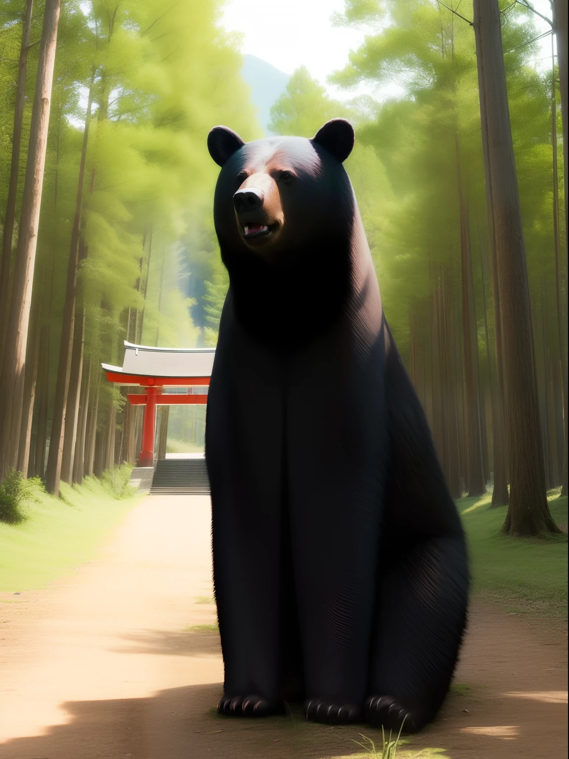 ((Black bear)), in woods、shrines、Red torii gate:0.6、 plein air, Natural light,((Realism: 1.2)), dynamic far view shot,Cinematic lighting, Perfect composition, ultra-detailliert, Official art, masutepiece, (Best Quality:1.3), Reflectors, the Extremely Detailed CG Unity 8K Wallpapers, Detailed background, masutepiece, Best Quality, (masutepiece), (Best Quality:1.4), (超A high resolution:1.2), (hyper realisitic:1.4), (Photorealistic:1.2), Best Quality, High quality, hight resolution, Detail Enhancement,