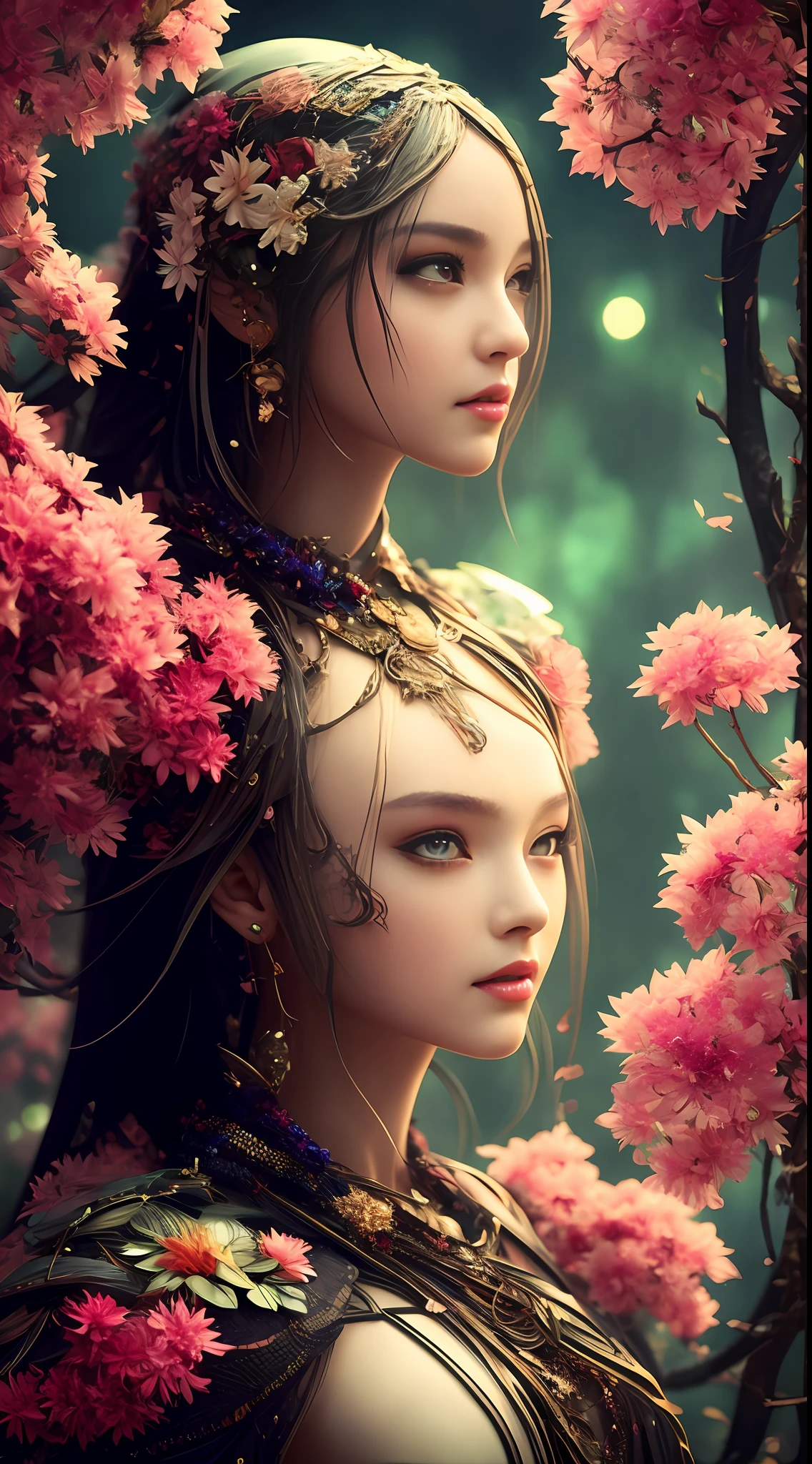 Imagine that the skin of this creature girl looks like it was made of a fishing net, with leaves and flowers growing on her body. Digital Epic Fantasy, Symmetrical Concept Art, Sinister Fantasy Illustration, Symmetrical Epic Fantasy Art, Epic Fantasy Science Fiction Illustration, Epic Fantasy Art Style, Epic Anime Art, Symmetrical Fantasy RPG Portrait, Anton Fadeev and Dan Mumford, (Masterpiece, Top Quality, Best Quality, Official Art, Beauty and Aesthetics: 1.2), Extreme Detail, (Fractal Art: 1.3), Colorful, Most Detailed, Full Body Pose, Cute Surrealist Photo, 8 K, Octane Beautifully Rendered, Very detailed, intricate, epic composition, cinematic lighting, masterpiece, art station trend, very, very detailed, stunning, HDR, smooth, sharp focus, high resolution, award-winning, award-winning photo, DSLR, 5 0 mm