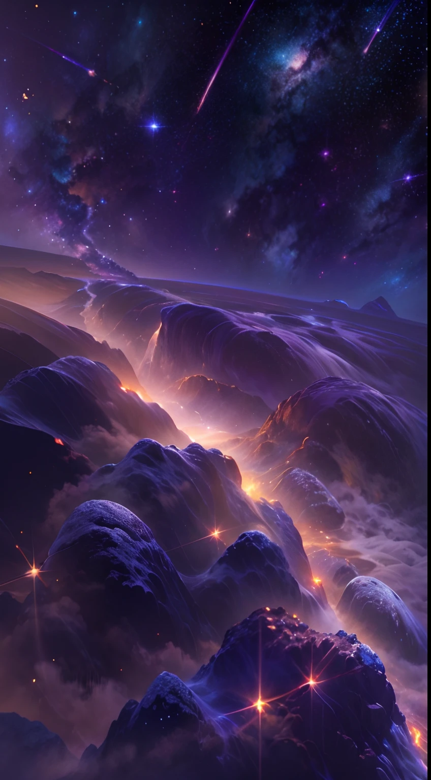 ((8K)) Starry sky with rivers and distant milky ways, galactic landscape, epic beautiful space scifi, cosmos sem fim no fundo, high detailed digital art, Space landscape，stellar，comets，Pillars of creation