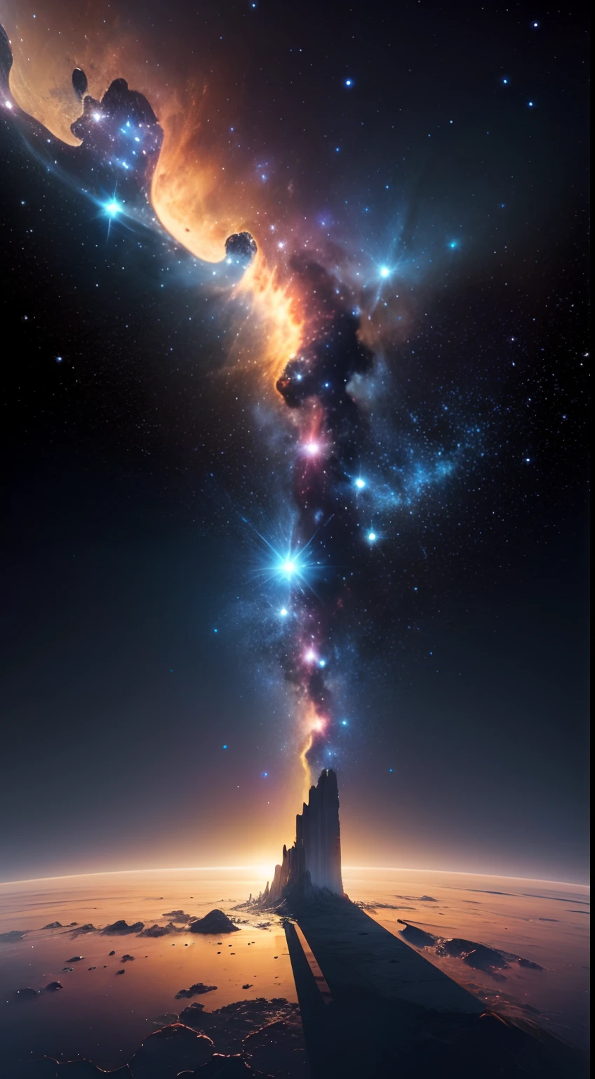 ((8K)) Starry sky with rivers and distant galaxies, Extragalactic landscapes, epic beautiful space scifi, cosmos sem fim no fundo, high detailed digital art, Space landscape,stellar,comets,Pillars of Creation,Sea of Stars