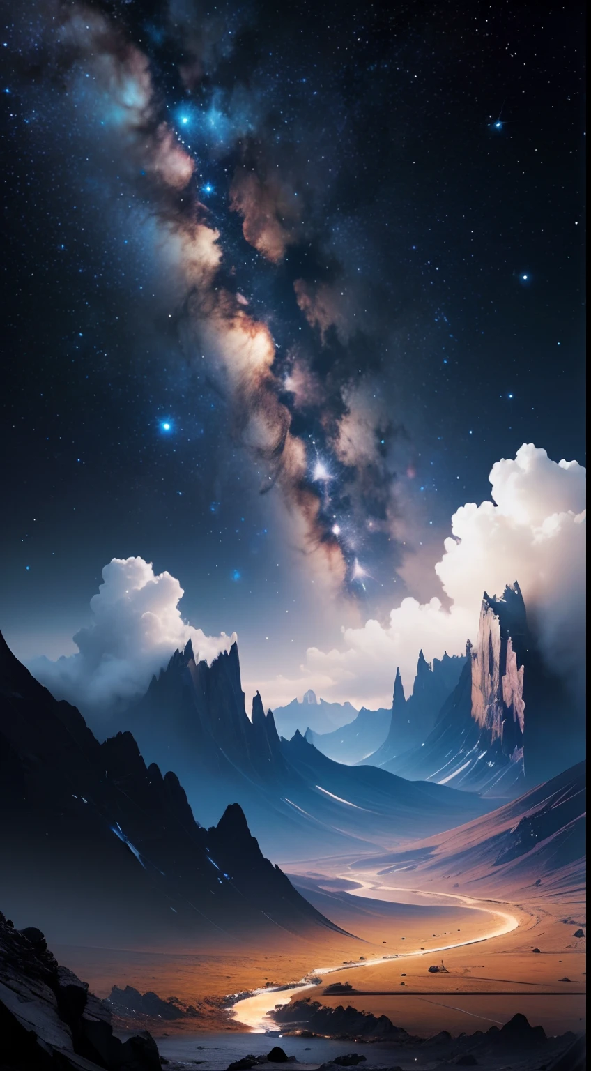 ((8K)) Starry sky with rivers and distant milky ways, galactic landscape, epic beautiful space scifi, cosmos sem fim no fundo, high detailed digital art, Space landscape，stellar，comets，Pillars of Creation，sea of stars --auto