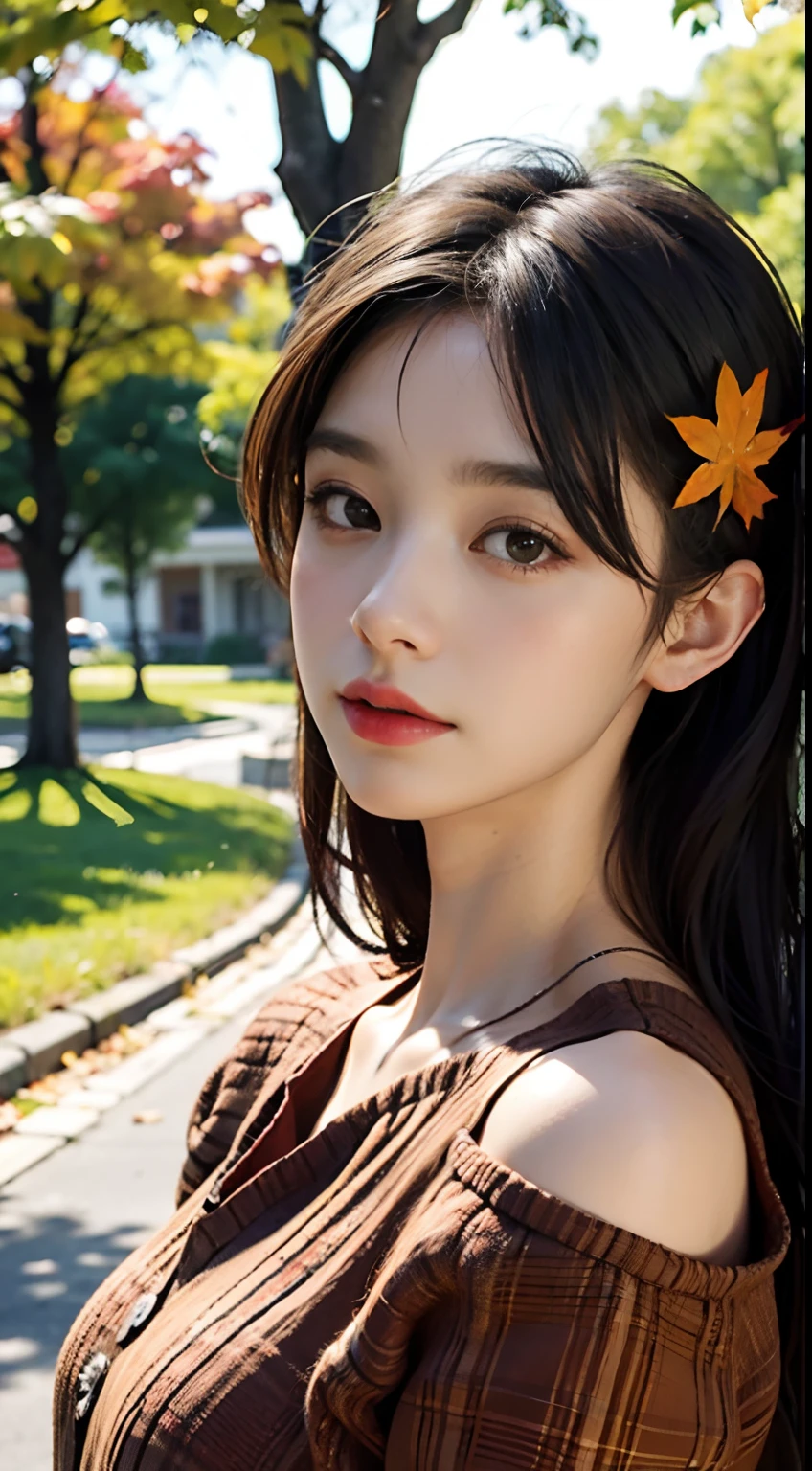 Beutiful women，Nice face，autumnal，Maple leaves，full bodyesbian