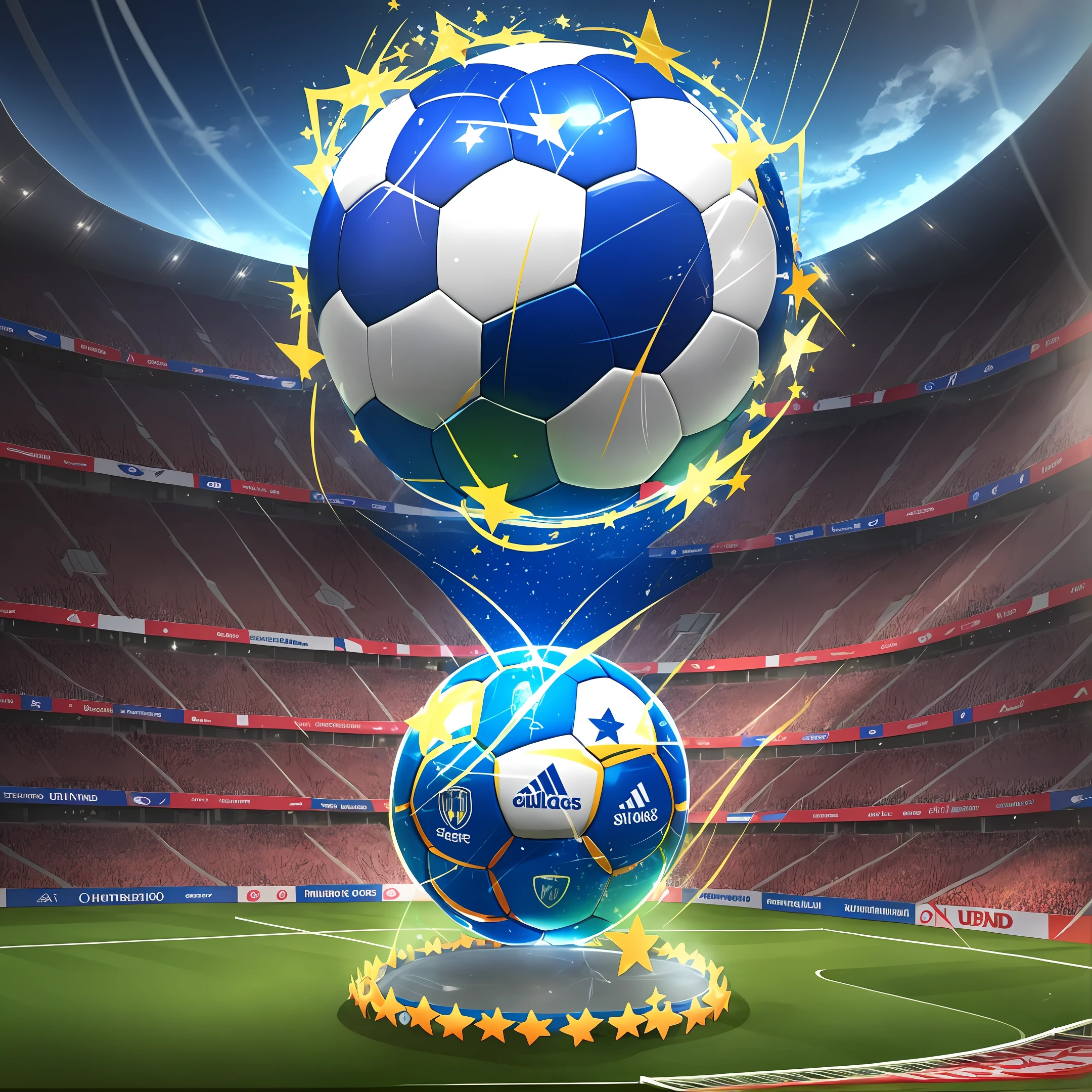 create a logo for a soccer club, uhd, 3d blue and white colors, include a soccer ball and stars, look like champions league --auto --s2