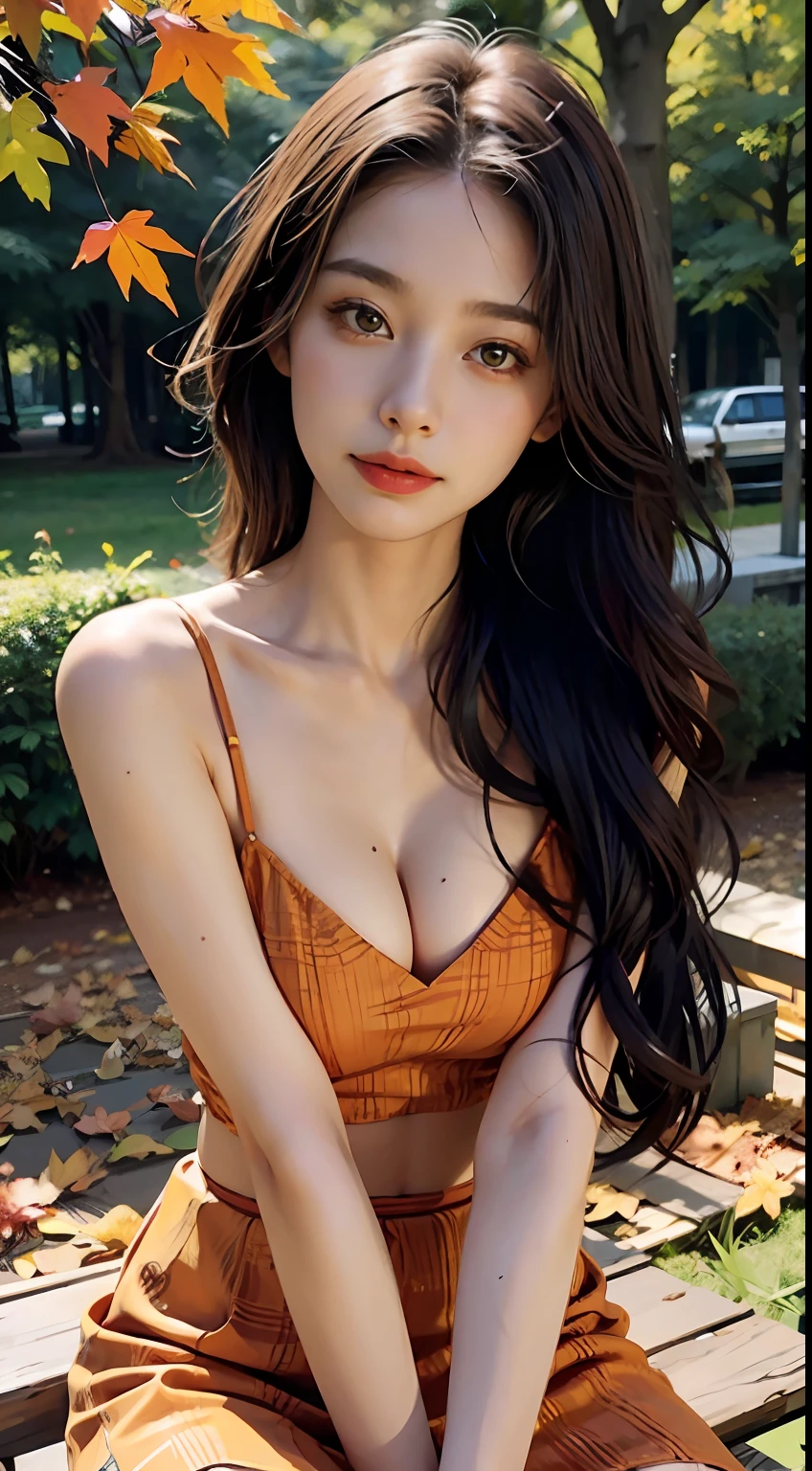 Beutiful women，Nice face，autumnal，maple leaves，full bodyesbian