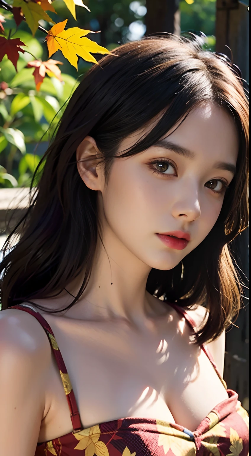 Beutiful women,Nice face,autumnal,Maple leaves,full bodyesbian