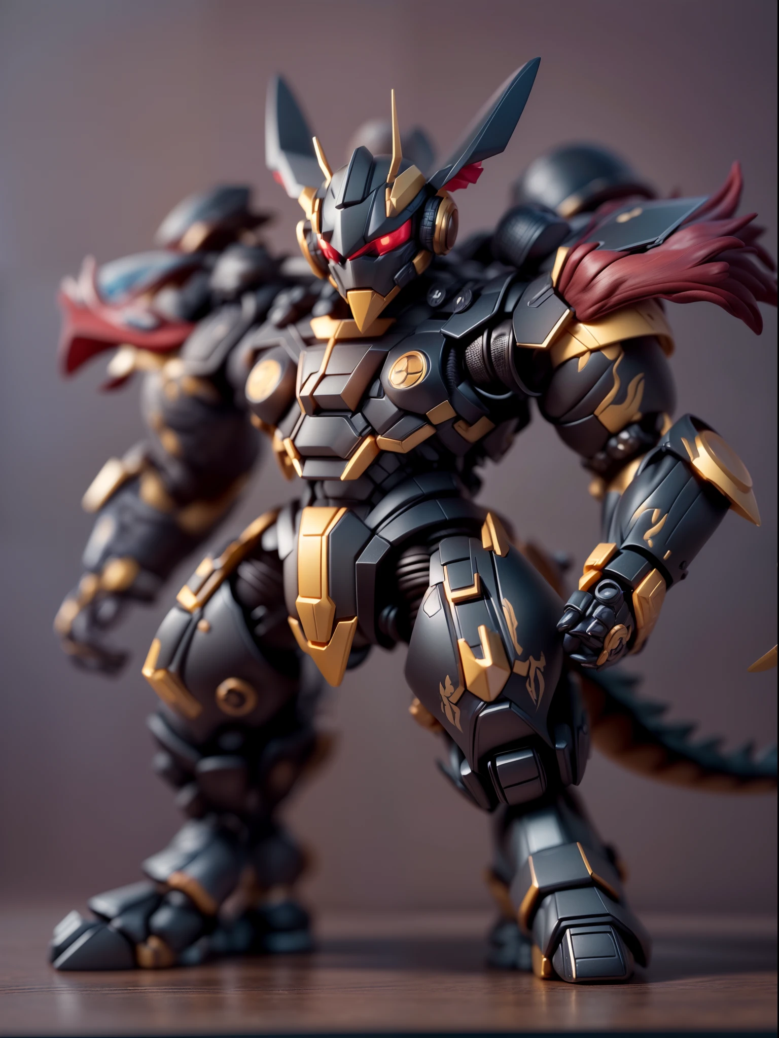 (Blind box toy style:1.3),((Full body shot))(anthropomorphism) , (1 strong chinese dragon mecha warrior)(((solo))) metal mecha,dreamy glow, Clean dark background,Brown black style，(circular base）( Global illumination, Ray tracing, hdr, unreal render,reasonable design, high detail, Masterpiece, Best quality, hyper HD, Cinematic lighting)