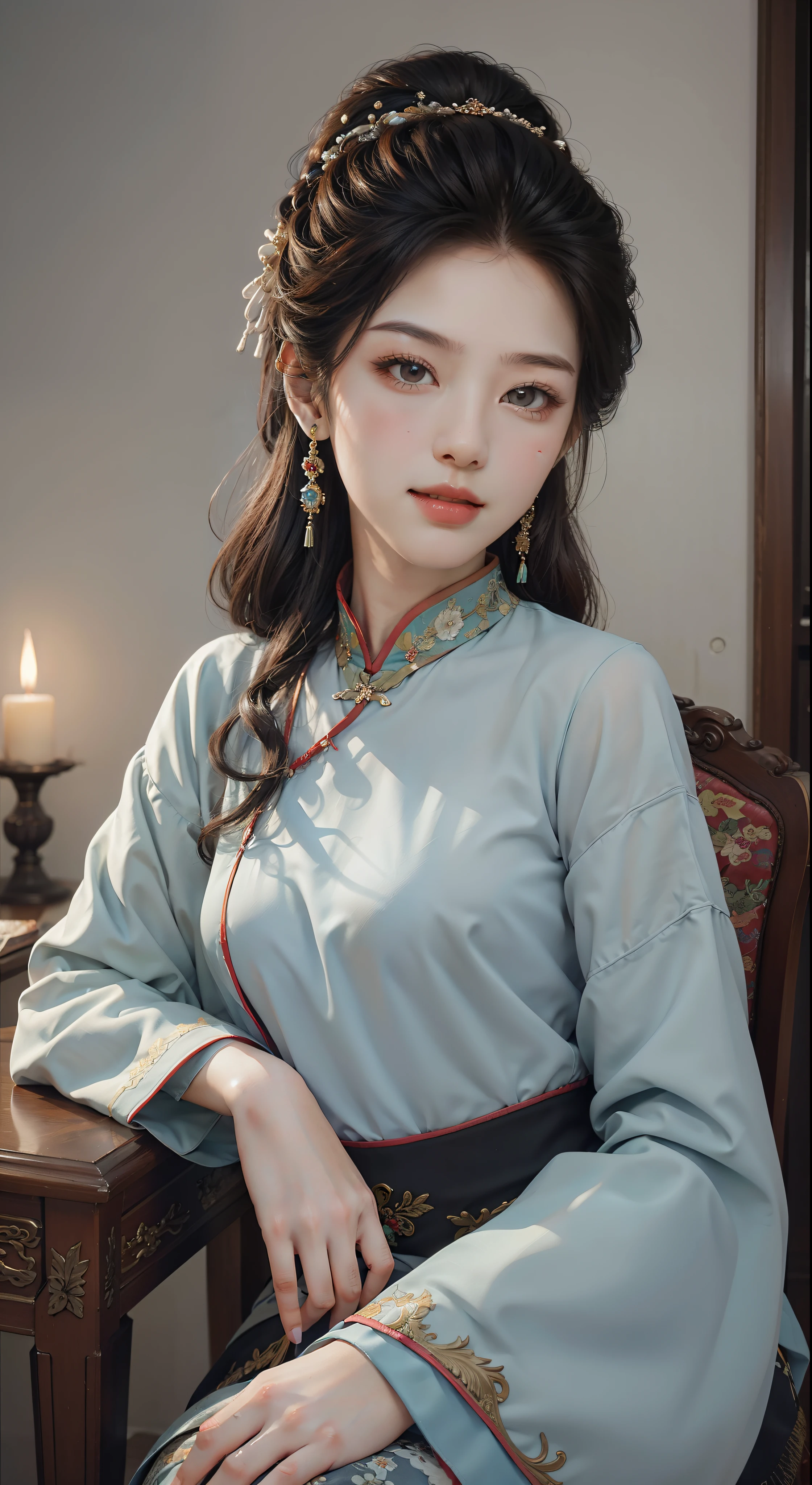 （tmasterpiece，Best quality at best，Beautiful quality，looking at viewert，Detailed lighting，Extremely detailed skin，Extremely detailed hair，Extremely detailed teeth，shadowing，8K：1.2），（photograph of a woman，1girll：1.2），cheongsam:0.8
