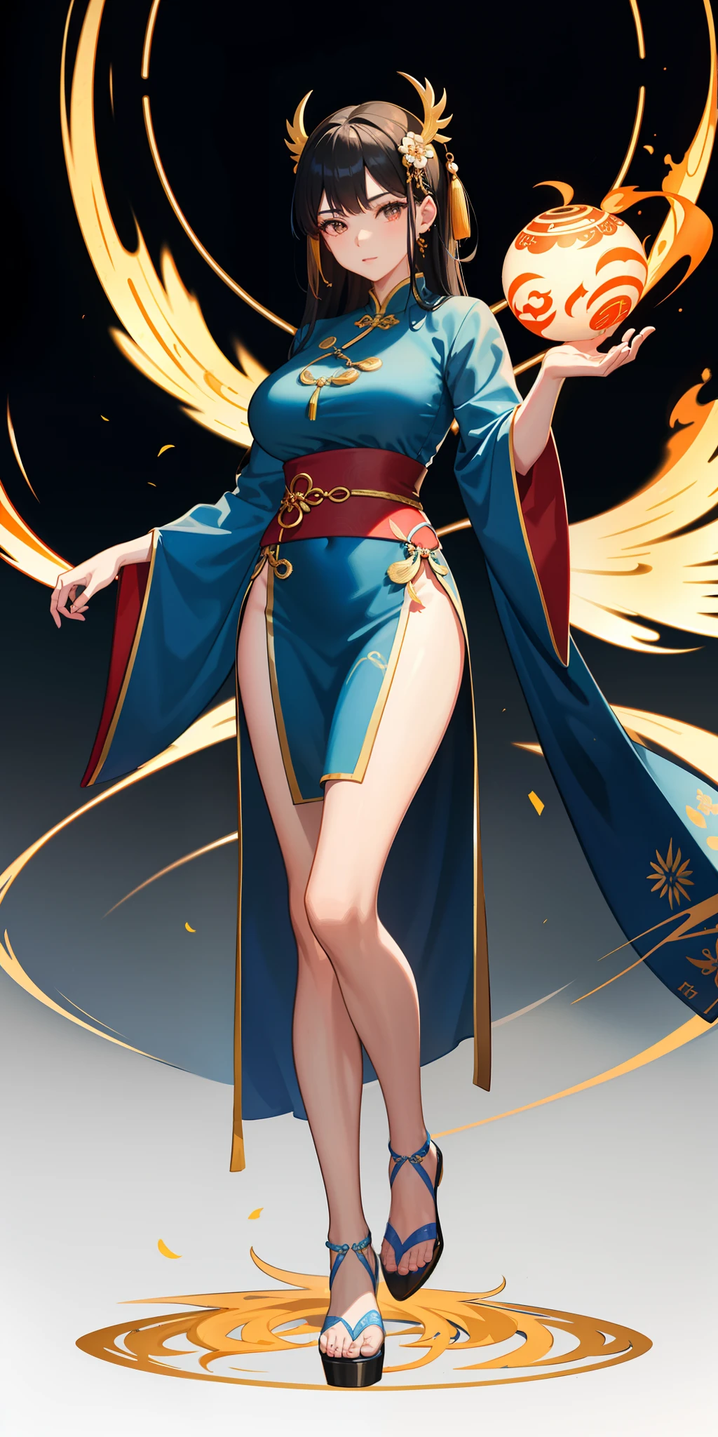 1girll, on cheongsam,Raised sexy,big breasts beautiful,Magic Girl,Control lightning,Taoist robes,
Extremely beautiful,Oriental Immortal Cultivation Legend,Fairy beauty,Full body display,Perfect details,extreme hight detail,ultra intricately detailed