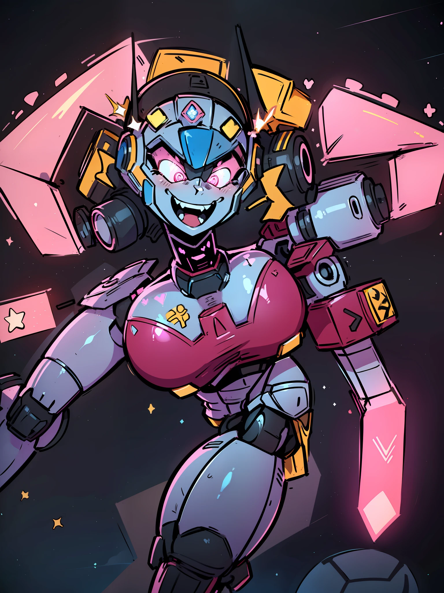 (NSFW:0.8), ((masterpiece)), best quality, a cartoon anime style, toonish style, (feminine figure, , pretty, beautiful, sexyreimagine a female mecha space ranger soldier character with a strong and heroic appearance, (futuristic armor suit:1.5), (positive expressions:2). Use the color scheme of metallic (girly color) for her armor suit. Emphasize the dynamic pose and the presence of her being in galaxies and stars in the to enhance the sense of her space adventure.