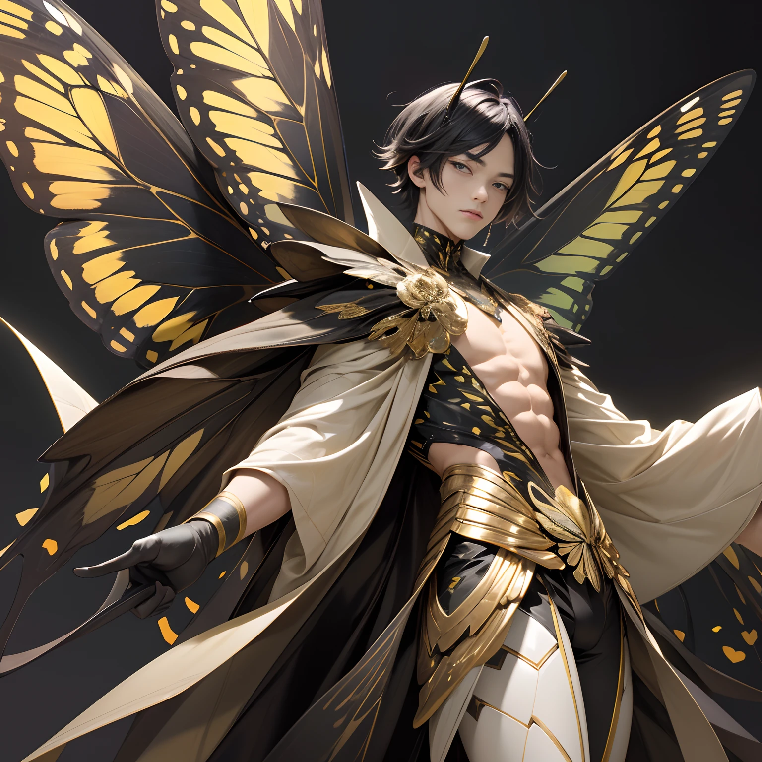 Insect humans、Swallowtail butterfly man、terrifying、Slender Macho Body、large plumage、