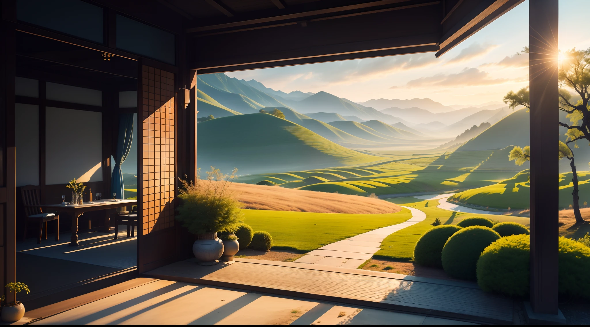 Outside the Long Pavilion，Ancient road side，The grass is blue。The evening breeze blows and the willow flute sounds，Sunset Mountain Outer Mountain。The end of the world，Corner of the Earth，Acquaintances are half-scattered。A spoonful of cloudy wine is the end of the day，Don't dream cold tonight。