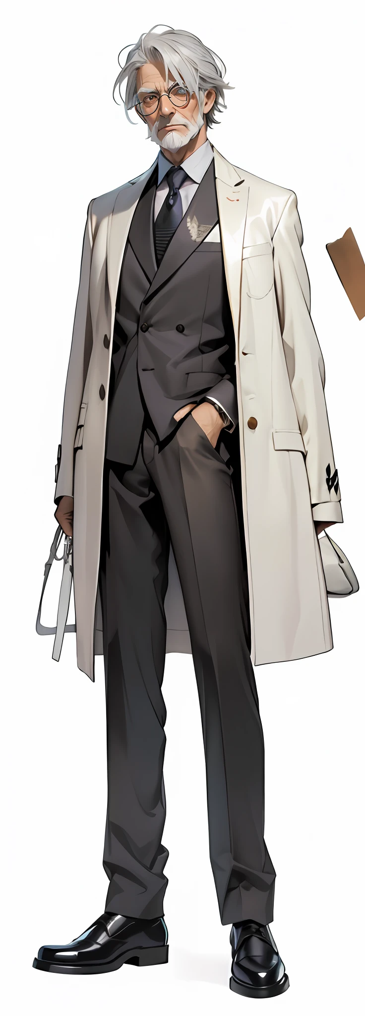 Handsome，(monocle)，a old man，gray pupil，Brown leather shoes，Vicissitudes