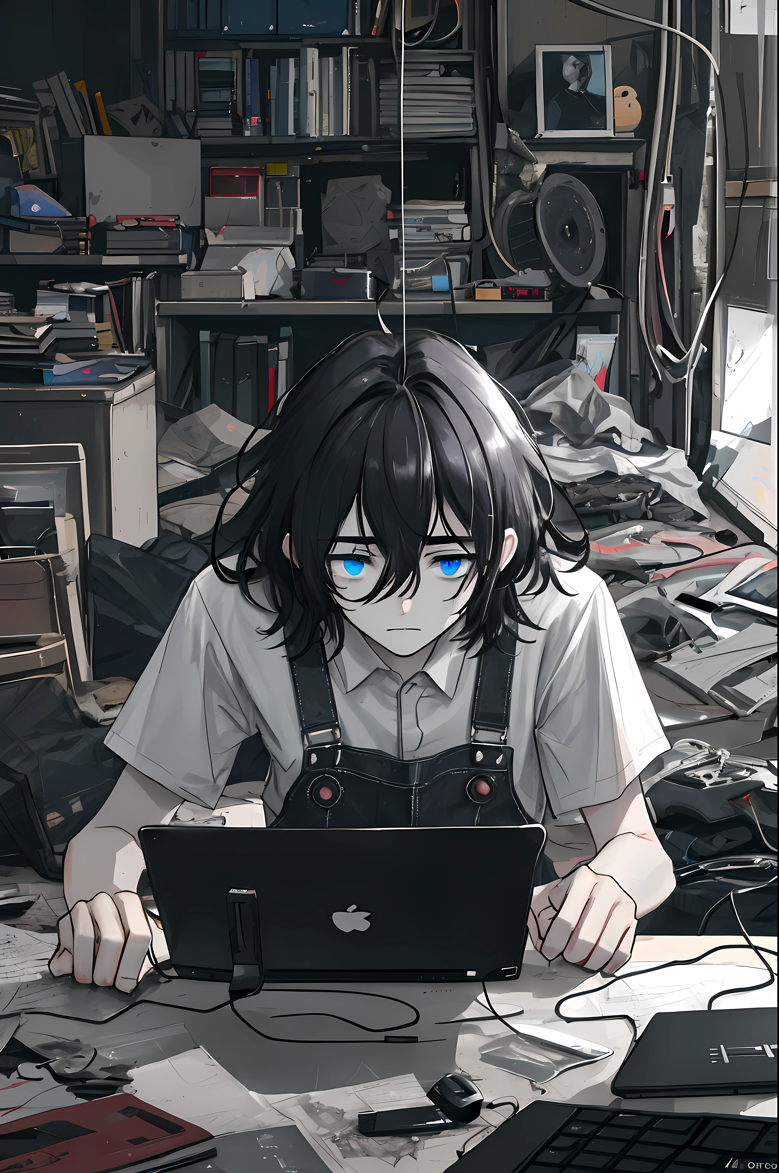 「An uncle in his 40s suffering from depression、I'm lethargically fiddling with my computer in a dirty room。His eyes look like dead、A feeling of emptiness is rising on the face。The room is cluttered、Piles of things piled up messily、Bright sunlight dimly illuminates the whole room。Uncle's clothes are disheveled、Hair grows stubble、Overall his lethargy is reflected。He also has a dull hand that fiddles with the computer.、The gaze towards the screen also seems to stare somewhere far away.。The image of him losing his daily vitality due to the effects of depression、It conveys a deep sense of despair and emptiness。」