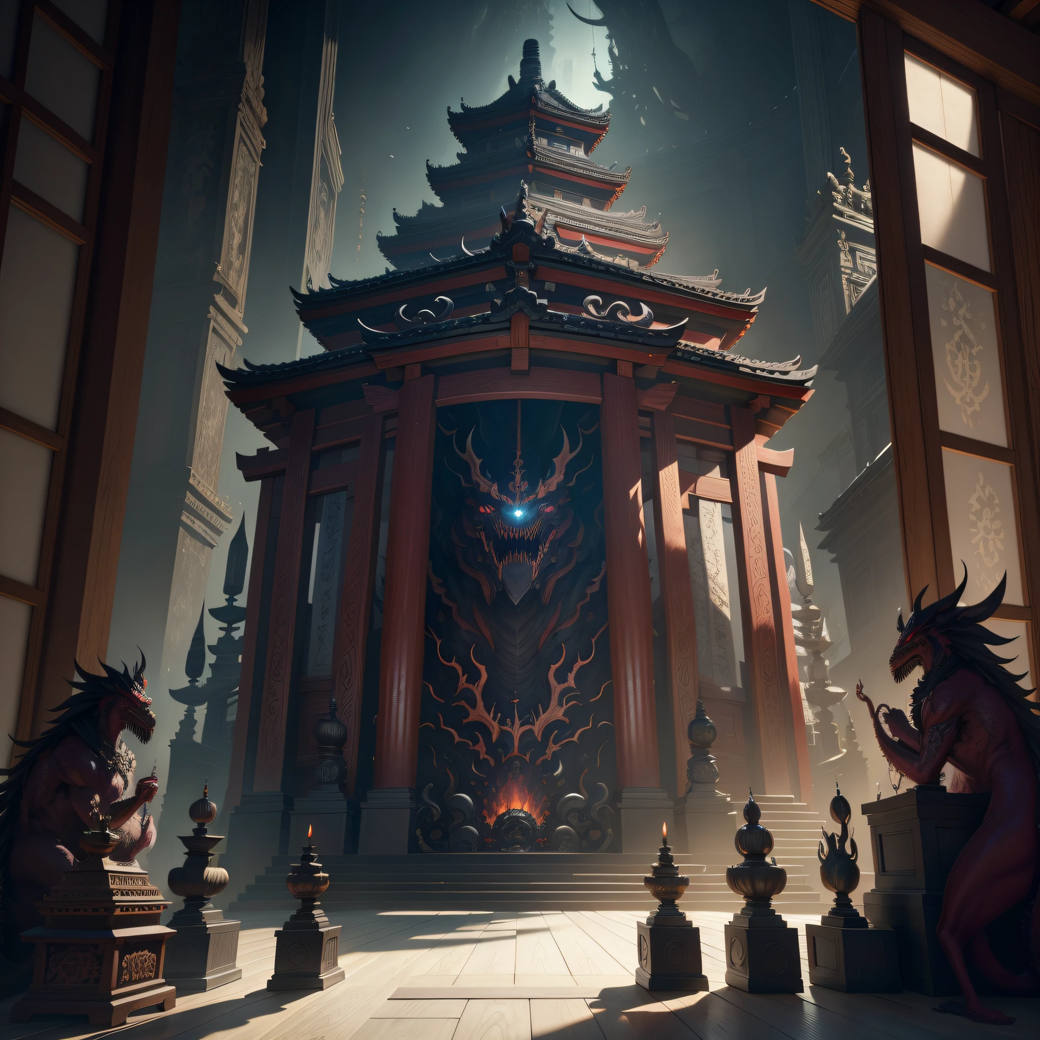A lot of monsters in front of a altar, temple japan, temple, altar, Unreal Engine 5 4 K UHD imagem, Unreal motor 4k papel de parede, unreal engine 5 render dramatic, Unreal Engine 5 Arte Digital, Unreal Engine Arte de fantasia, Fantasy Style 8k Octane Rendering, unreal engine render concept art, motor unreal
