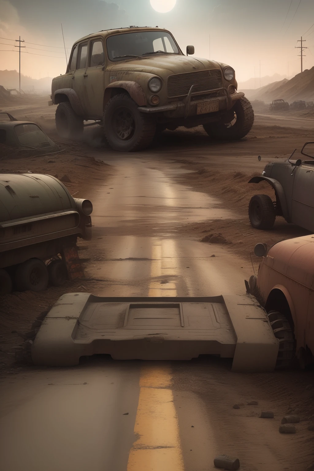 Armageddon，Wasteland，zombie，Old vehicles on broken roads