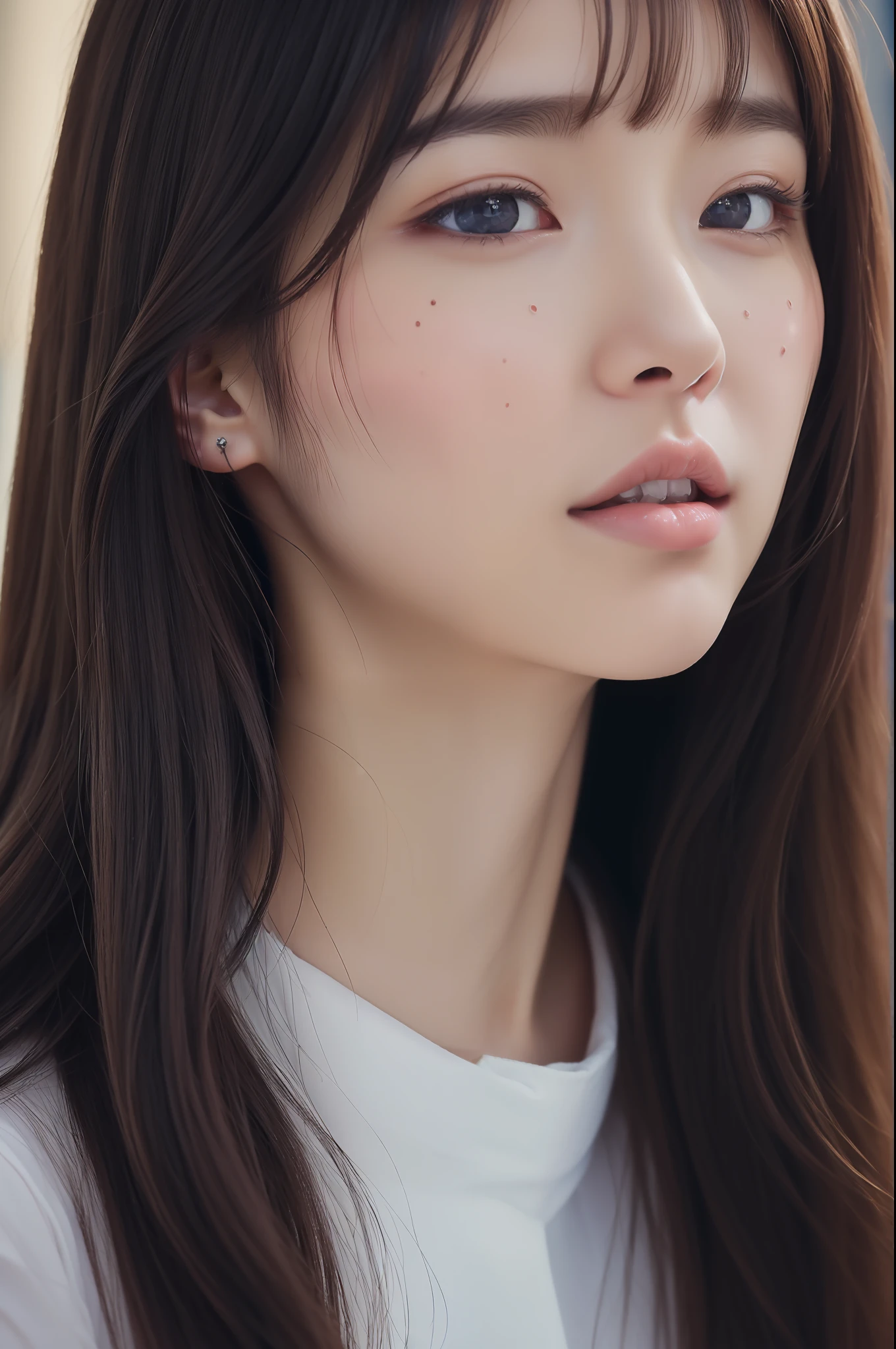 ((top-quality、8K、masterpiece:1.3))、Pretty women、1人の女性、slender figures:1.1、extra detailed face、Detailed lips、A detailed eye、二重まぶた,profile,1shot、Band Girl、vocal,spot light