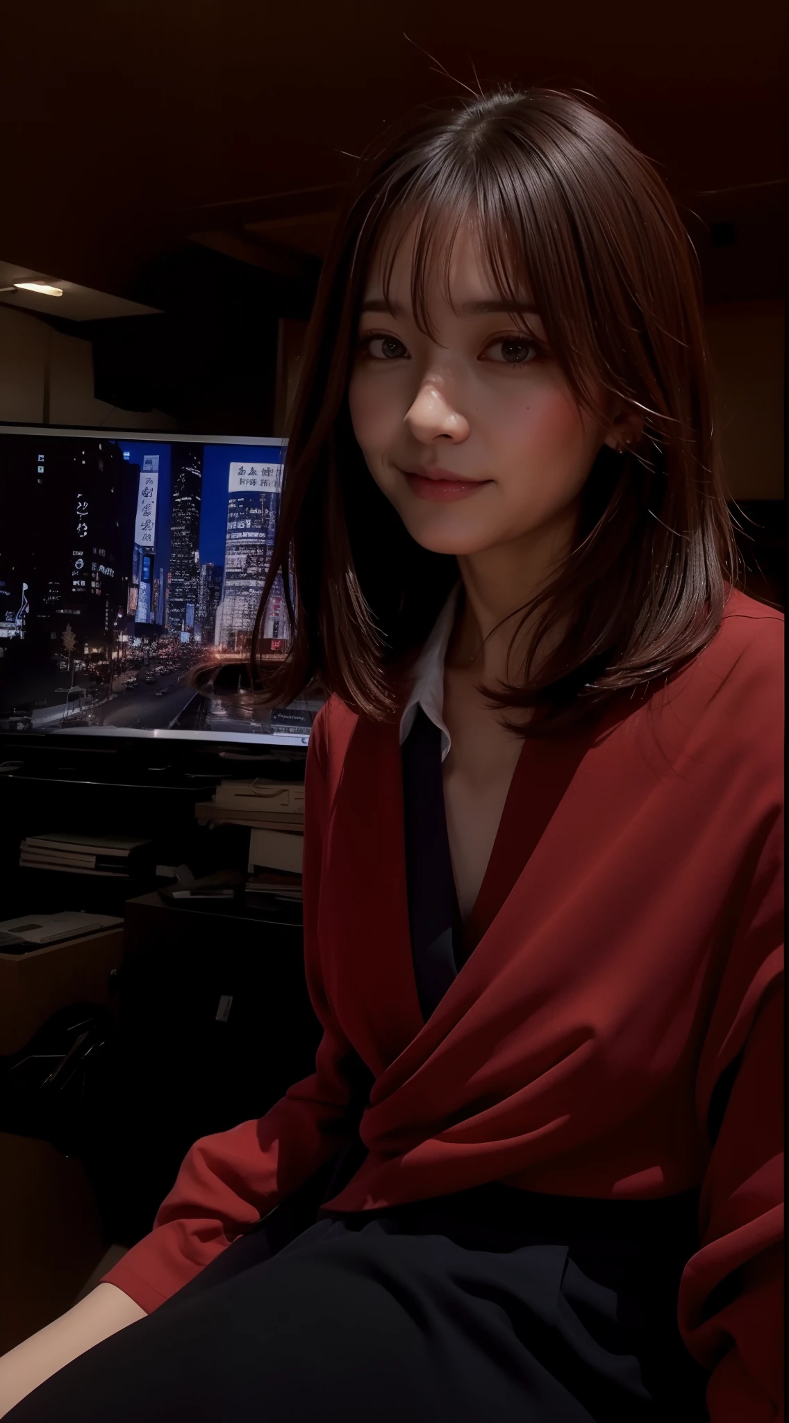 Alafed image of woman sitting in front of TV, a picture by Nakahara Nantenbō, flickr, sōsaku hanga, news report, tv news, news broadcast, News Segments, News Footage, High-quality news footage, evening news program, けもの, Sui Ishida