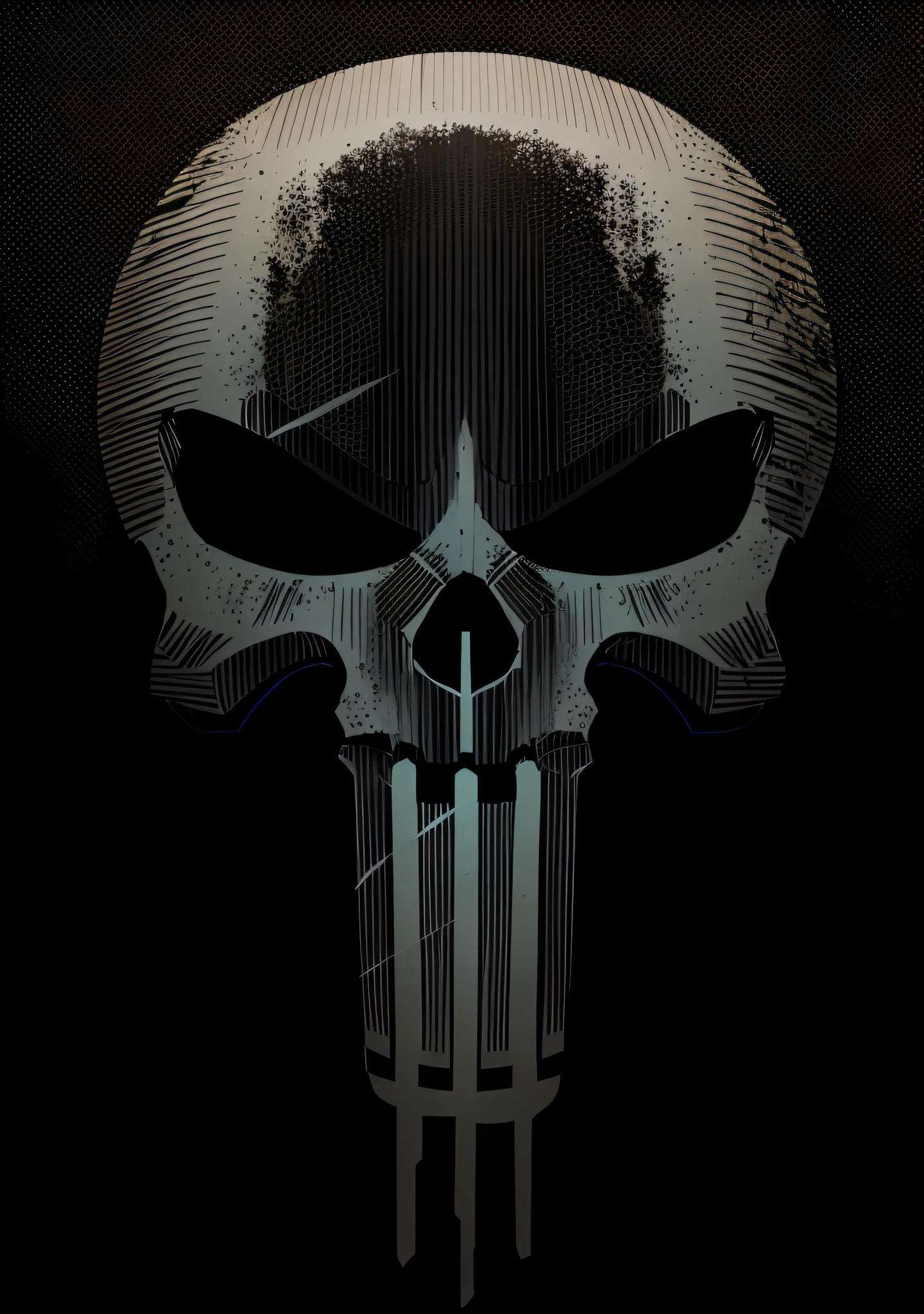 a skull with a bright blue eye on a black background, Punisher, Arte de Alessandro Pautasso, papel de parede do telefone hd, papel de parede do telefone hd, Directed by: Tommaso Redi, high resolution print :1 cmyk :1, minimal black skull warpaint, Papel de parede amoled, papel de parede do telefone, ((skull)), skull like, VectorArt detalhado, Directed by: Monte Derek DOURADO
