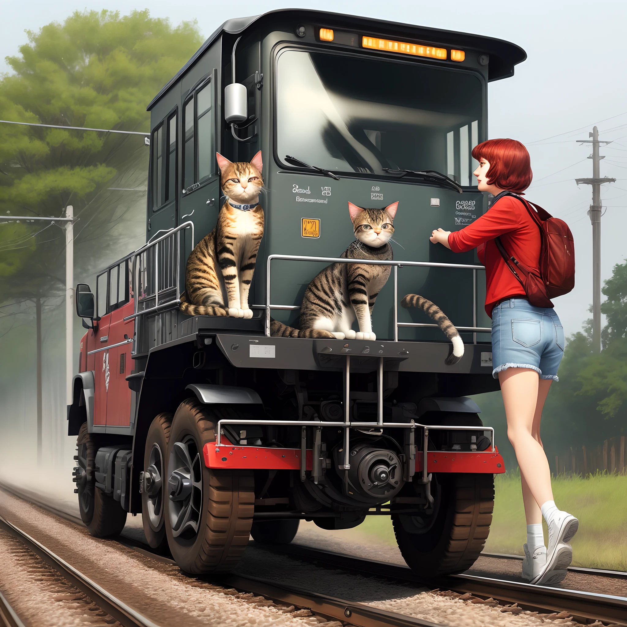 Mechanical transport red SUV cat train