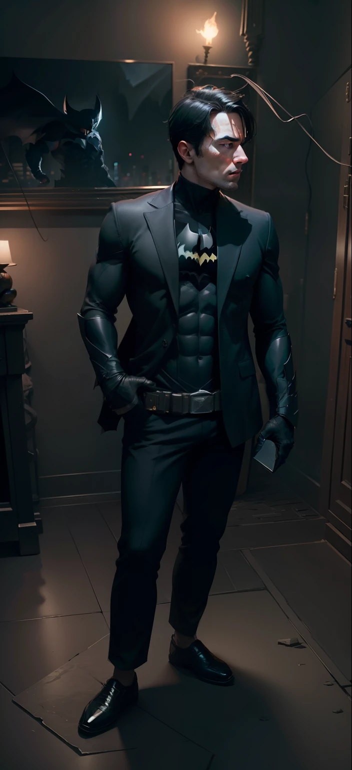 Turn into Batman with dark background in 8k with good physic