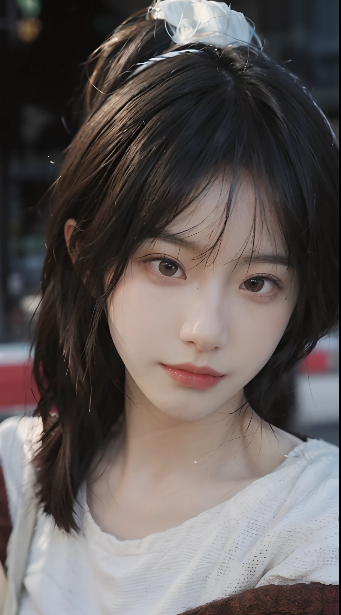 best qualtiy, 超高分辨率, (realisticlying:1.4),2 girls ,Focus:1.2, perfect figure beautiful woman:1.4 , pelo rojo corto,(Streets at night:1.3), Highly detailed facial and skin texture, head straight-looking at viewer,A detailed eye, 二重まぶた,Red lips,eye shadows,Whiten skin,(Air bangs:1.3),,(White thin strap top:1.4)
