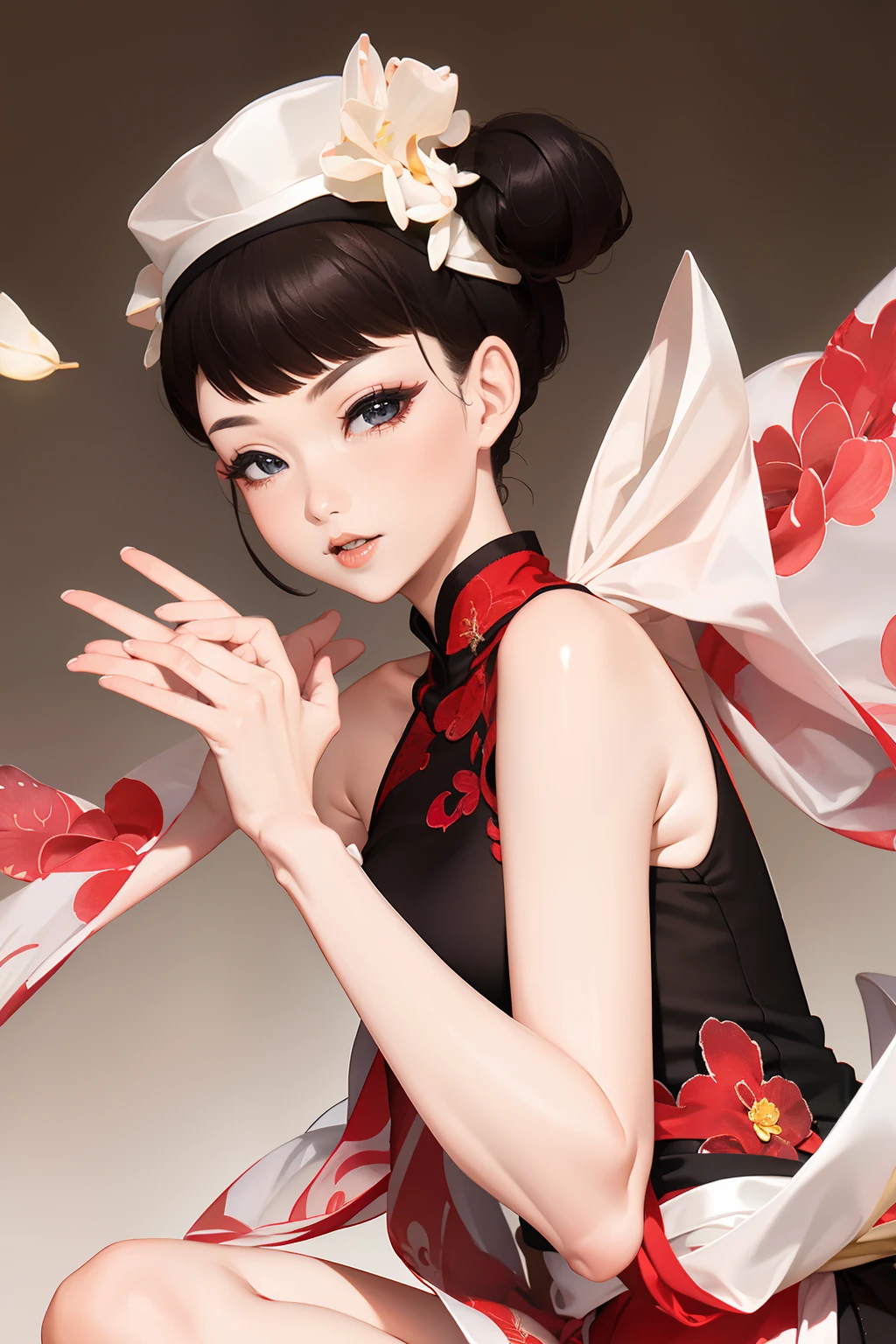 one-girl，on cheongsam；