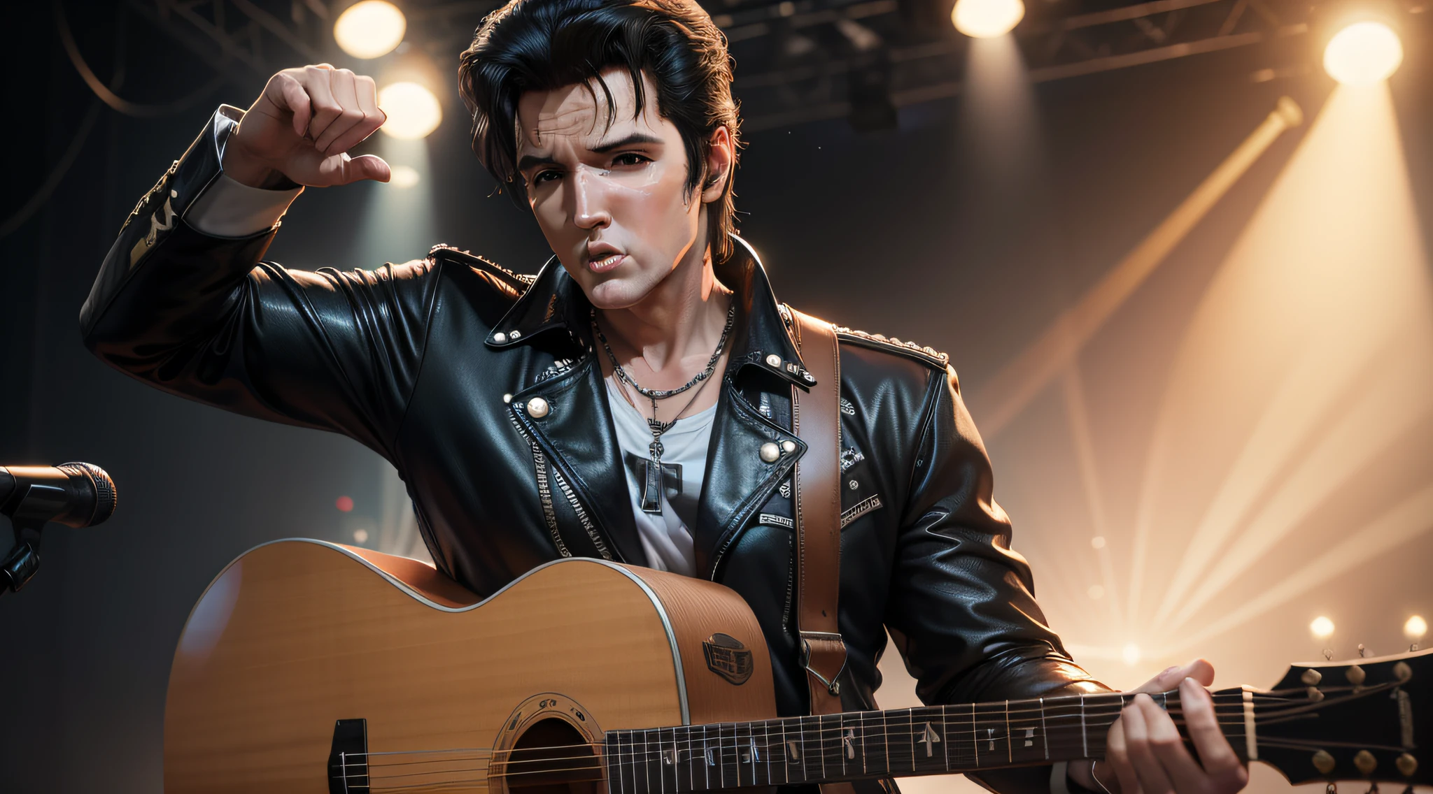 elvis presley em um palco ultra realista 8k