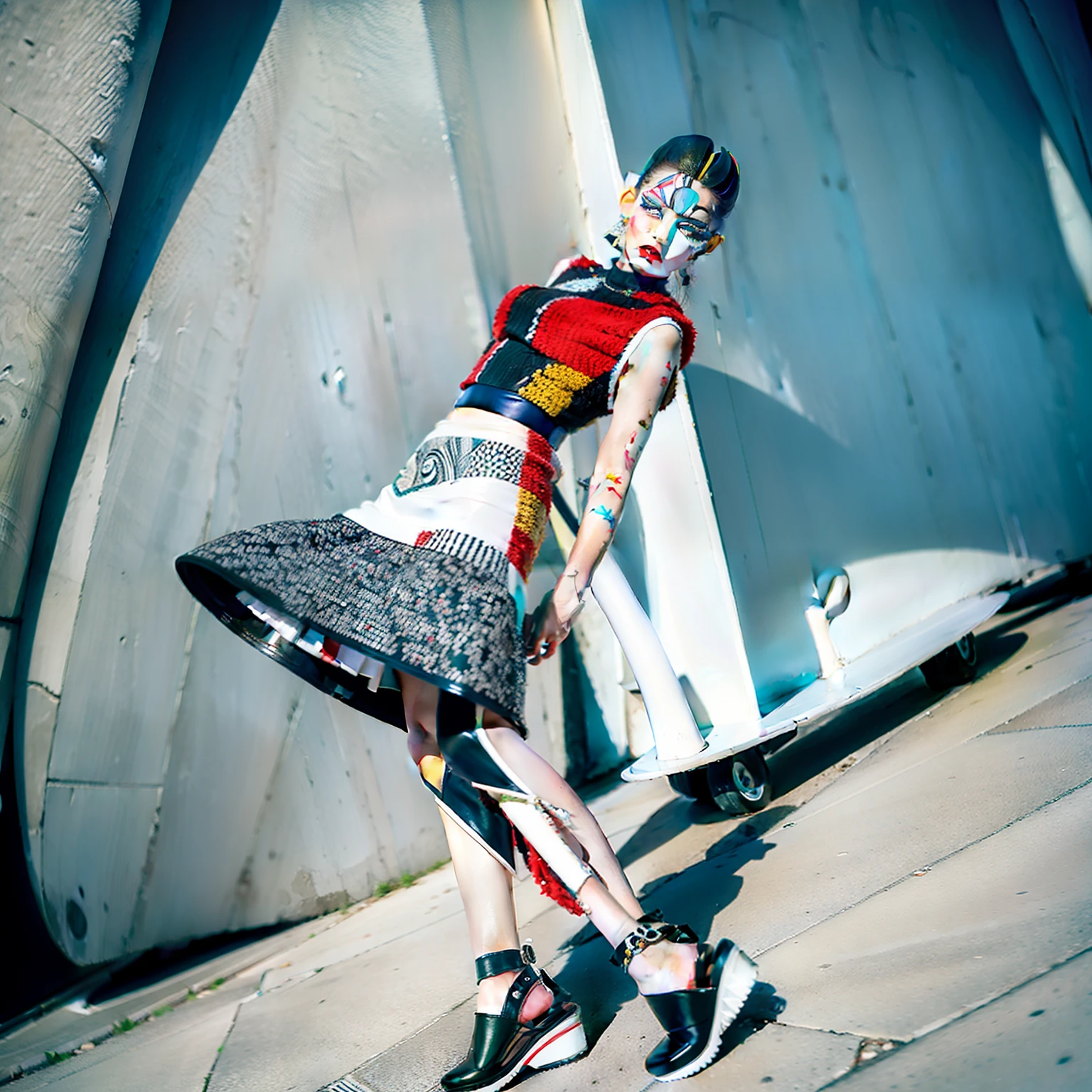 fullbody, longshot, fashion editorial, white people abstract all made of clay abstract, surrealistic chanel, european fashion woman collection, ELLE, Vogue, Dior. 8k --q 2 --v 5 --ar 3:4