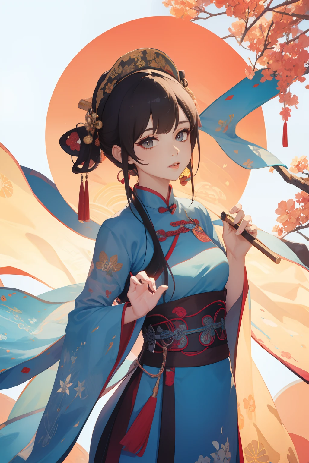 one-girl，on cheongsam；