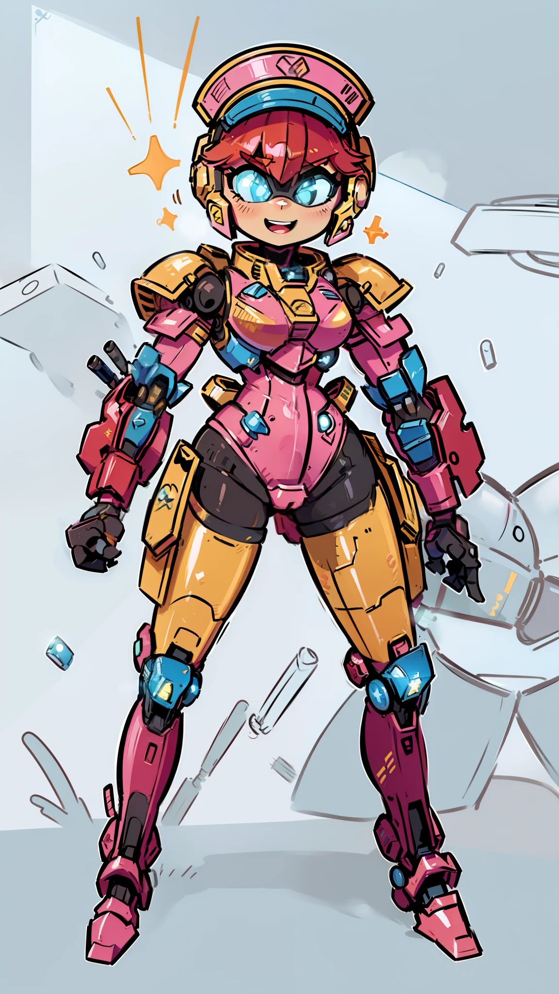 (NSFW:0.8), ((masterpiece)), best quality, a cartoon anime style, toonish style, (feminine figure, butt, pretty, beautiful, sexy), reimagine a female mecha space ranger soldier character with a strong and heroic appearance, (futuristic armor suit:1.5), (positive expressions:2). Use the color scheme of metallic (girly color) for her armor suit. Emphasize the dynamic pose and the presence of her being in galaxies and stars in the to enhance the sense of her space adventure.