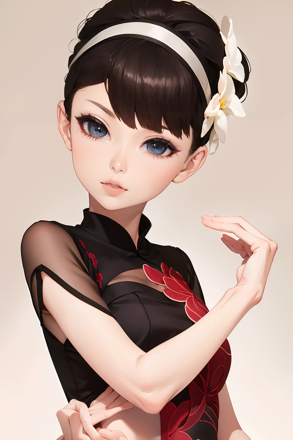 one-girl，on cheongsam；