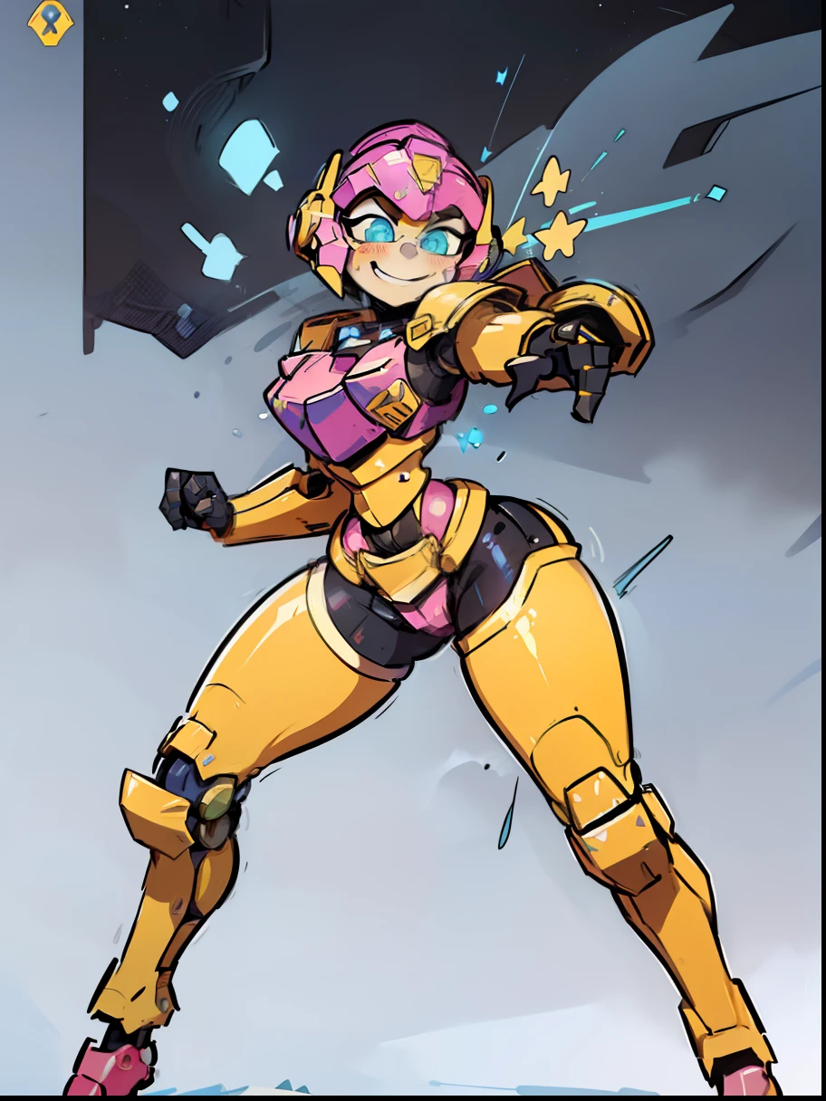 (NSFW:0.8), ((masterpiece)), best quality, a cartoon anime style, toonish style, (feminine figure, butt, pretty, beautiful, sexy), reimagine a female mecha space ranger soldier character with a strong and heroic appearance, (futuristic armor suit:1.5), (positive expressions:2). Use the color scheme of metallic (girly color) for her armor suit. Emphasize the dynamic pose and the presence of her being in galaxies and stars in the to enhance the sense of her ready for battle in a space adventure.