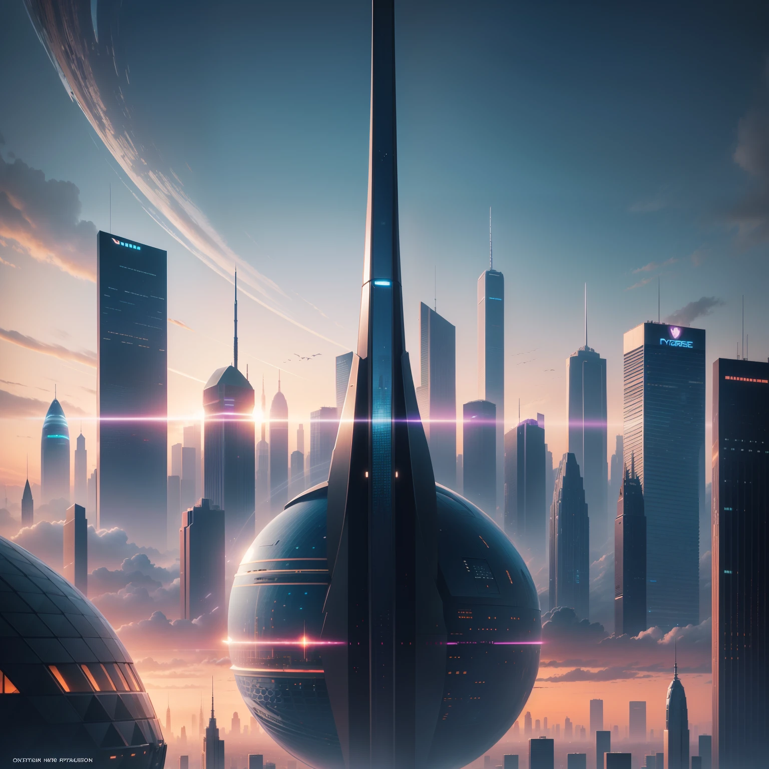cyberpunked、epcot、Skyscrapers towering above the ground、top-quality、masterpiece、超A high resolution、SF、epcot、Building height10fold、