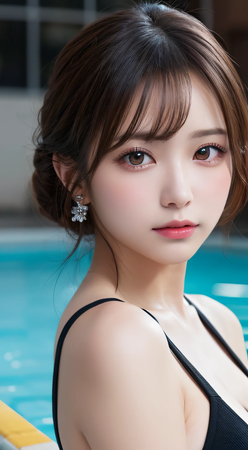 masutepiece, Best Quality, Illustration, Ultra-detailed, finely detail, hight resolution, 8K Wallpaper, Perfect dynamic composition, Beautiful detailed eyes , Pool, Sexy face