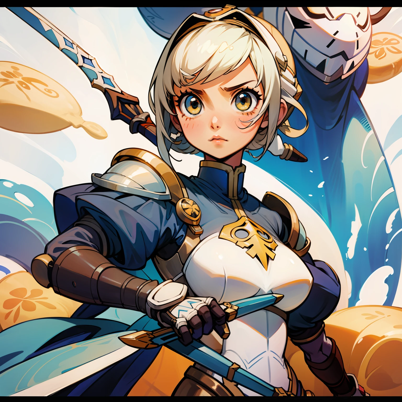 anime com uma armadura de prata com uma espada