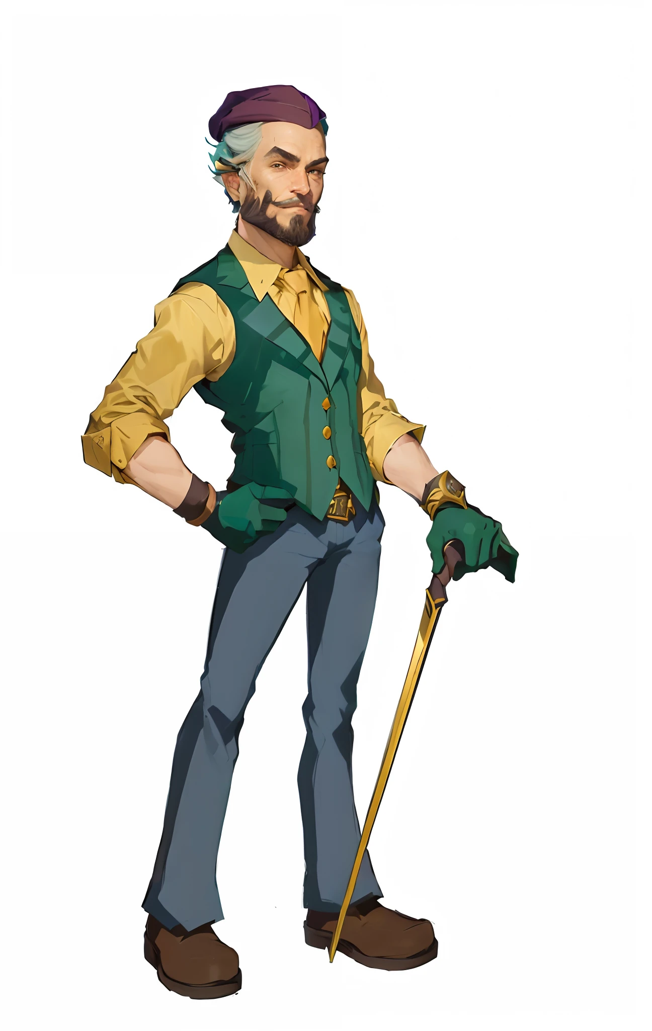 um homem de desenho animado com uma bengala, a vest and hat, arte oficial do personagem, , Retrato de corpo inteiro do personagem, arte do personagem, arte detalhada do personagem, retrato de personagem de corpo inteiro, arte do personagem do jogo, Retrato RPG de corpo inteiro, official character illustration, design de personagens do jogo, arte do personagem, design de personagem muito estilizado, d & d estilo retrato de corpo inteiro, hiper realista, (((design da Riot games)))